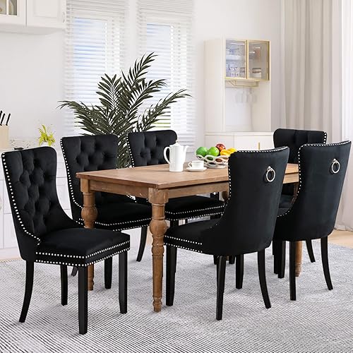 Miniatura 9 de SoarFlash Juego de 6 sillas de comedor de terciopelo, silla lateral de respaldo alto, silla lateral moderna tapizada de alta gama con capitoné y
