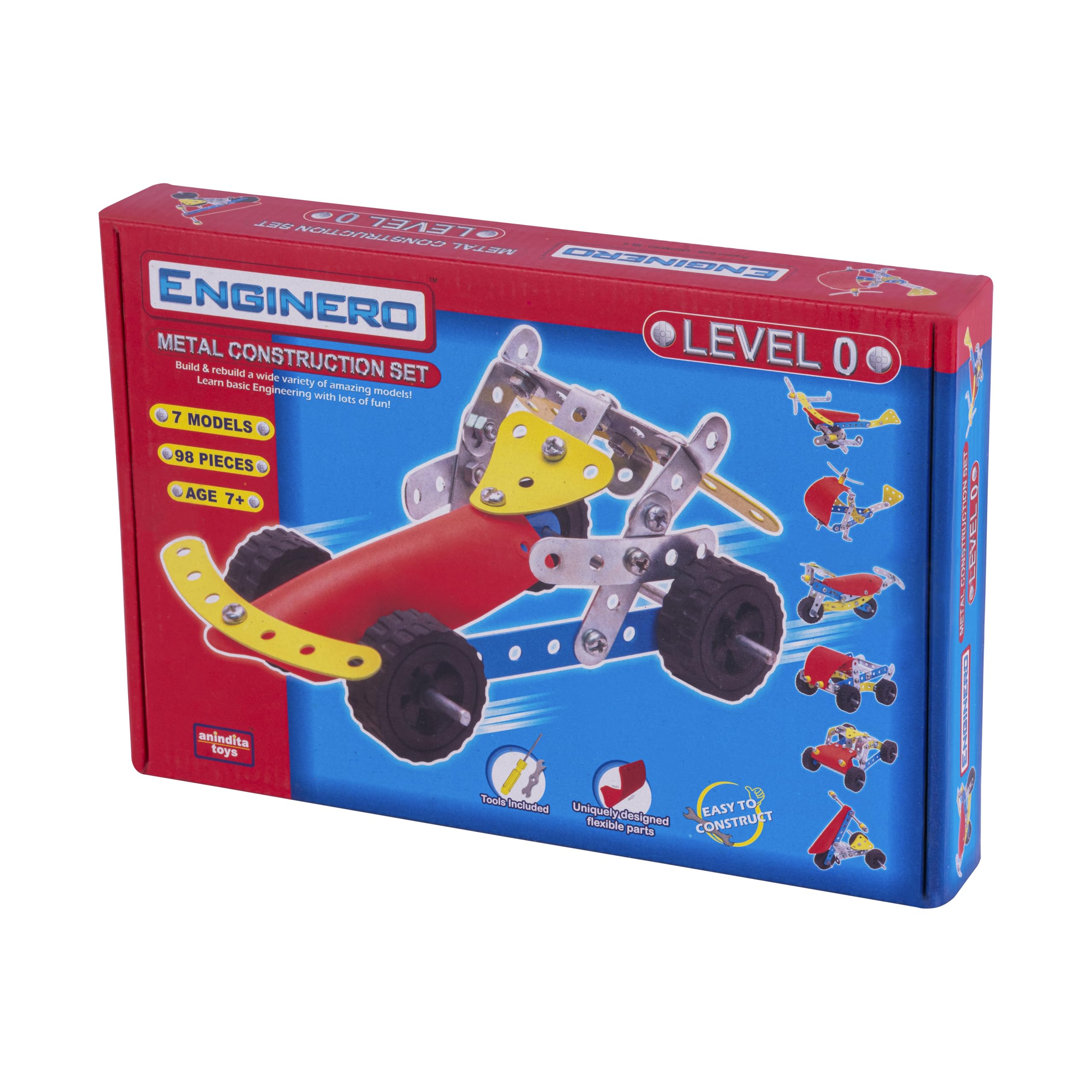 CloudTech Enginero Mechanical Kit for Kids | Metal Construction Blocks Engineer Toys | STEM Toy Set for Boys & Girls, Age 7+ | Level 0 (98 Pcs)