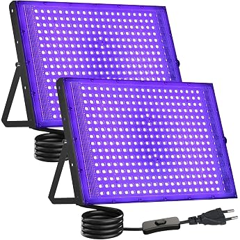 UV Black Light Spotlight 300 W Pack of 2 LED Black Light Lamp UV Floodlight with Plug IP66 Waterproof Floodlight for Disco Glow Party Bar Blacklight Party [Energy Class F]