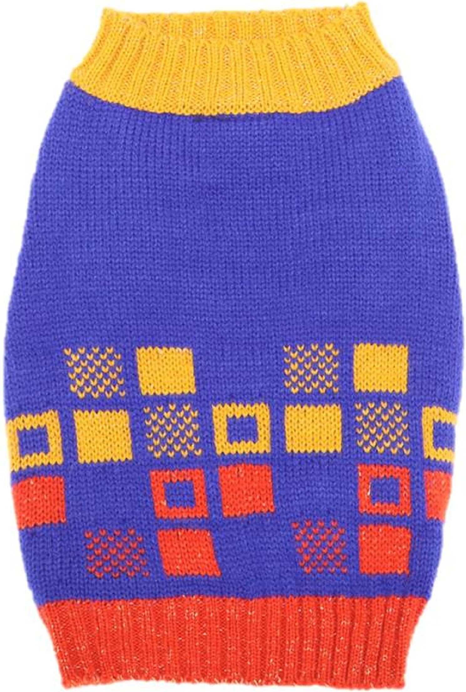 Orange Blinks Wool Knitting Starry Skyline Collection Sweater, Small, Cobalt Blue/Red/Yellow
