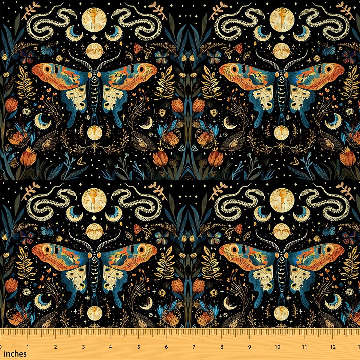 Homemissing Bohemian Moth Fabric by The Yard Kids Boho Exotic Butterfly Upholstery Fabric Adults Sun Moon Waterproof Outdoor Fabric Galaxy Floral Botanical Reupholstery Fabric 5 Yards (L460*W150cm)