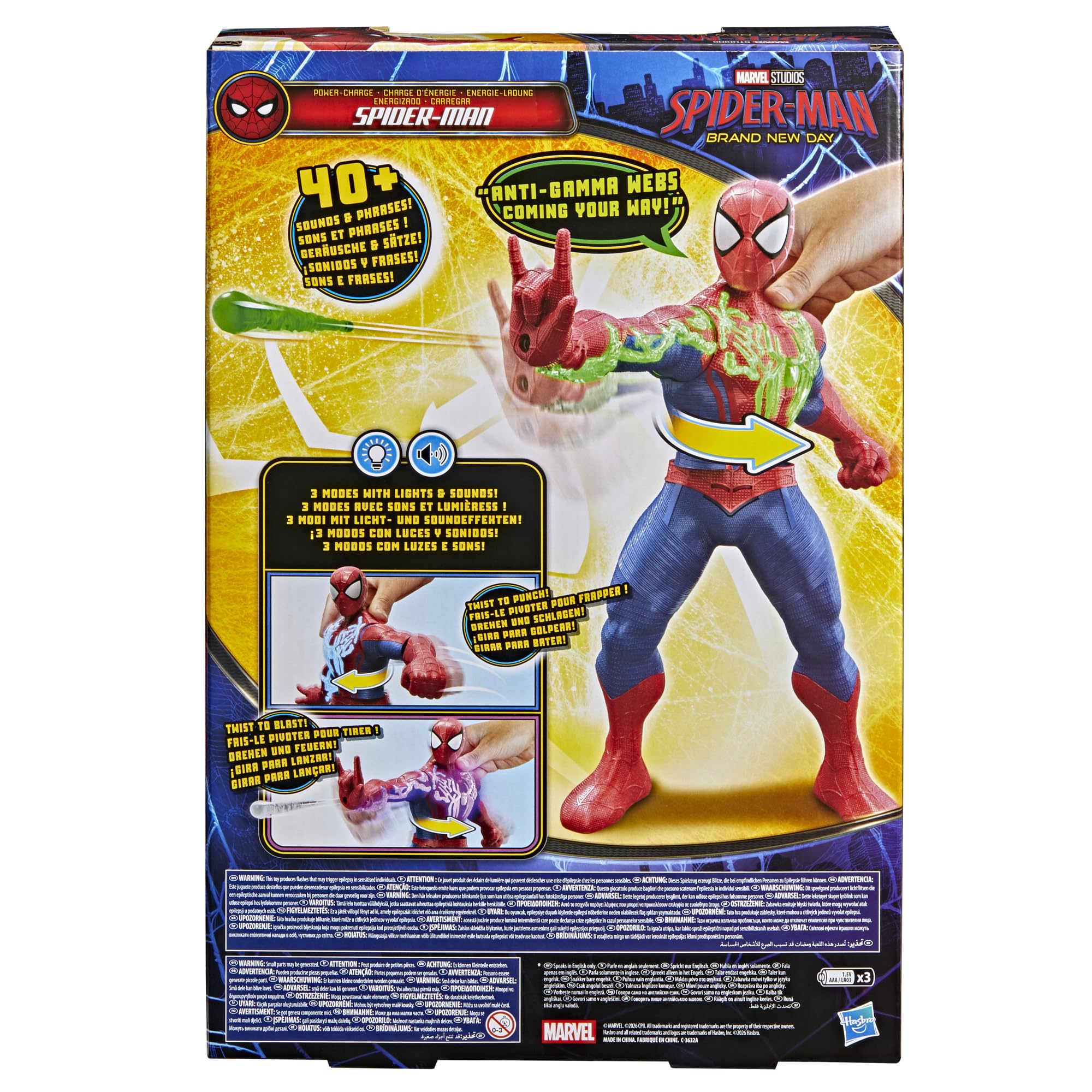 Superdoładowany Spider-Man z filmu "Spider-Man: Całkiem nowy dzień" Marvela, elektroniczna figurka, 36,8 cm, zabawki z superbohaterami i figurki dla dzieci, wiek: od 4 lat - wersja angielska