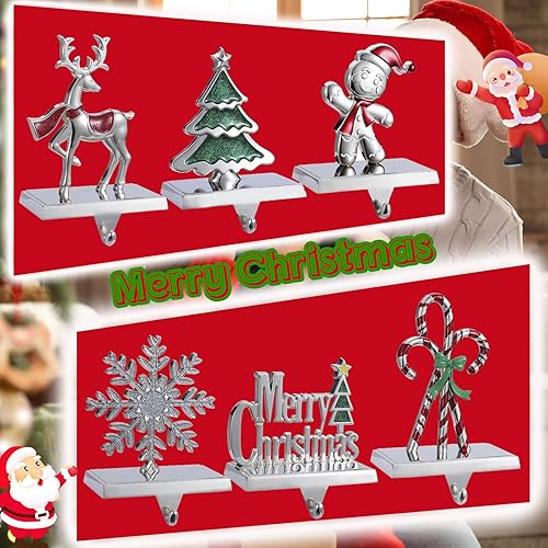 Miniatura 6 de Juego de 4 soportes de calcetines de Navidad para mantel de Navidad, colgadores de calcetines de Navidad para chimenea, Papá Noel, muñeco de nieve,