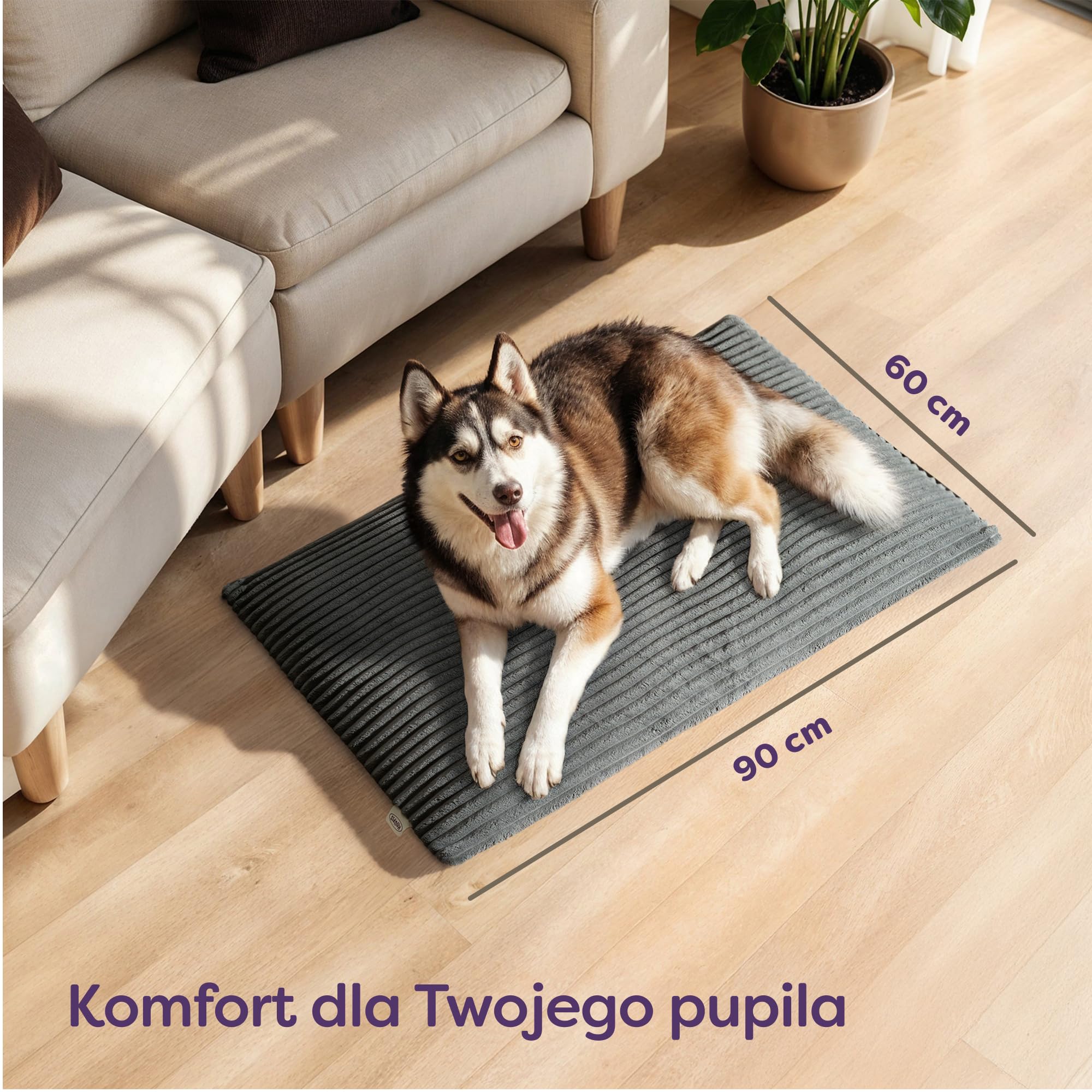 Knupis Samonagrzewający Koc Dla Psów 90x60 cm Mata Antypoślizgowa Zdejmowany Pokrowiec Szary