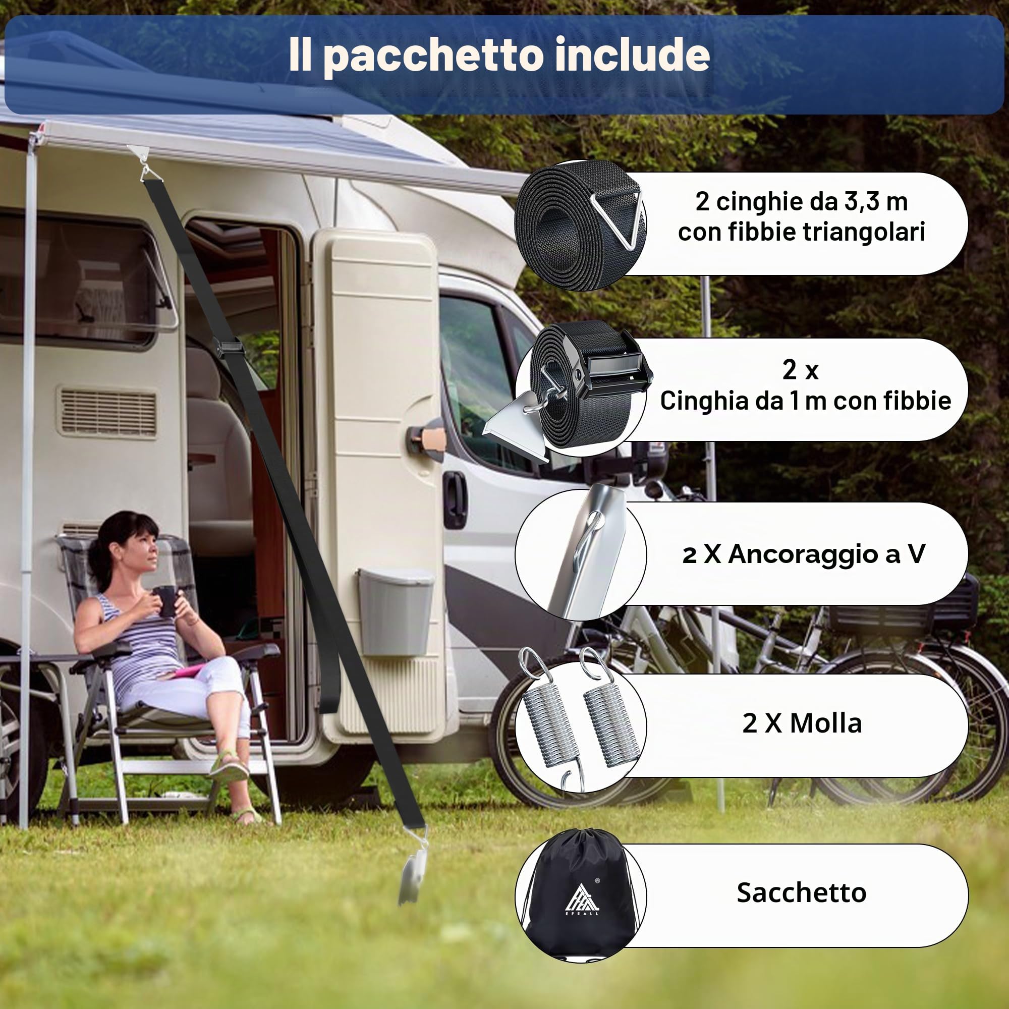 Storm Strap Set per Canale a C per tende da campeggio, Kit di fissaggio tenda da sole, Kit di fissaggio laterale tenda da sole RV per Fiamma/Thule Omnistor/Altri tenda da sole Binario C Canale