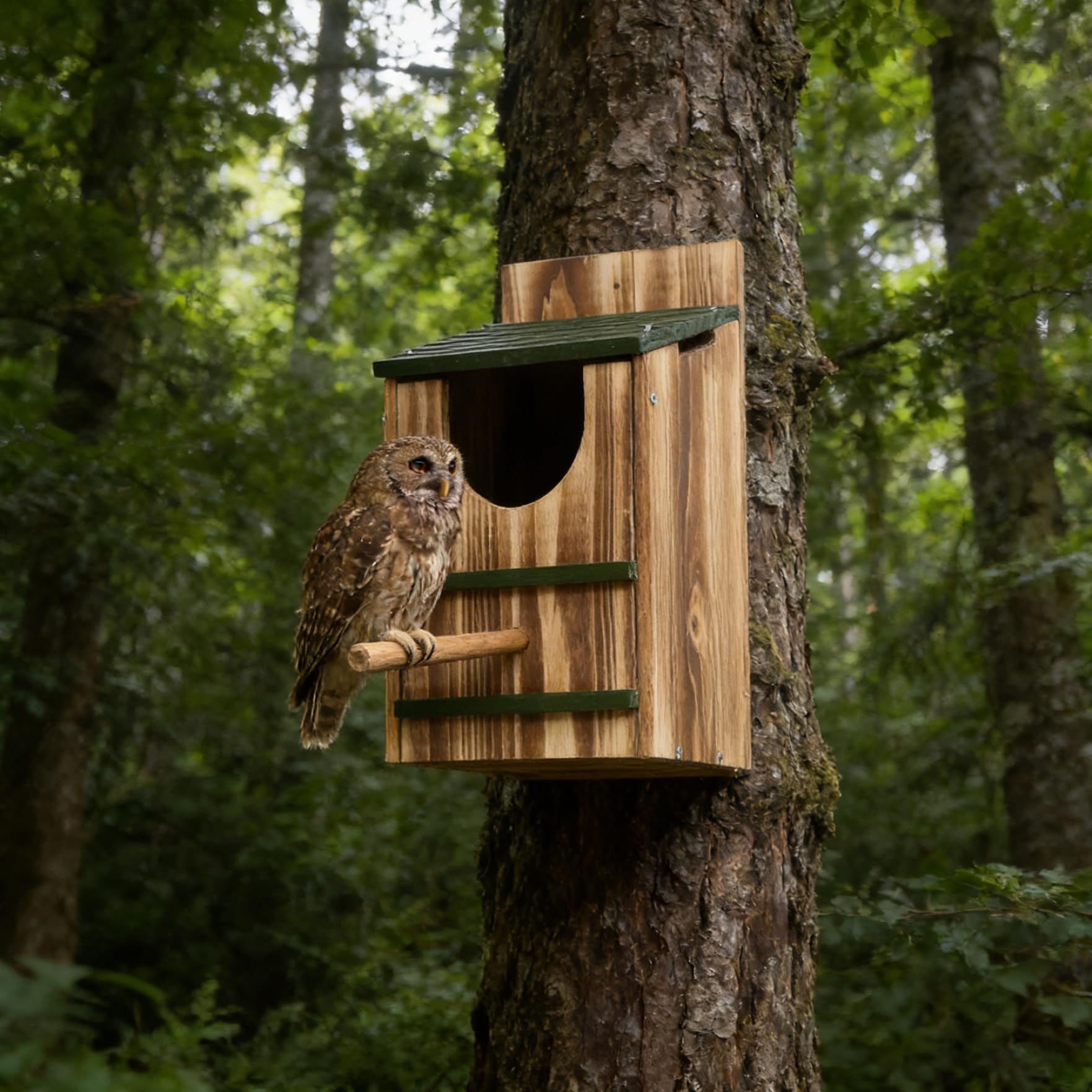 Casa de búhos, Casas de pájaros de Madera para Exteriores, Caja Nido de búhos con Poste de pie, Requiere fácil Montaje, Casas de pájaros para Exteriores, casa