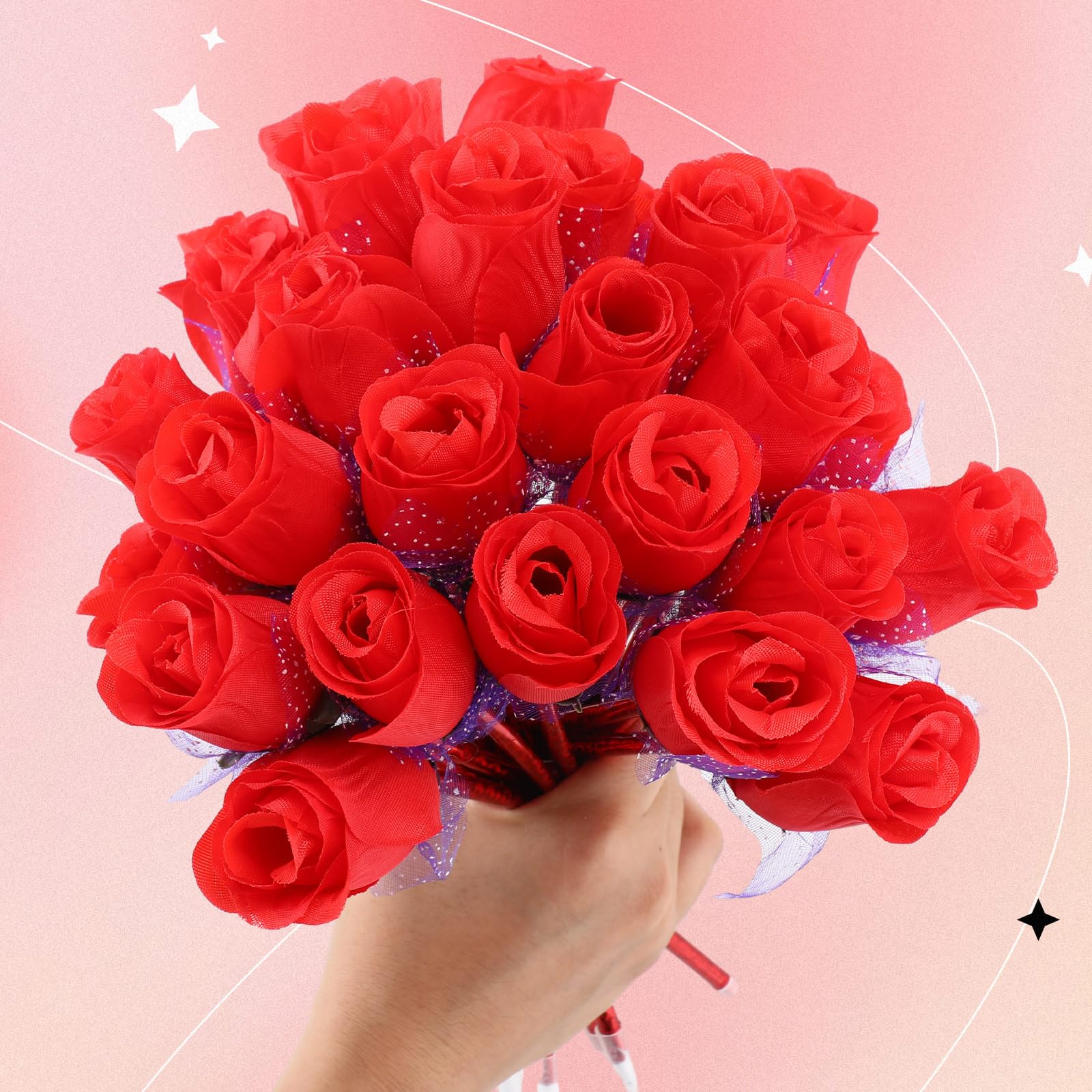 Teling Lot de 120 stylos à bille en forme de fleur de rose pour enfants et adultes - Fournitures de papeterie pour Saint-Valentin, mariage, anniversaire, Noël (rouge)