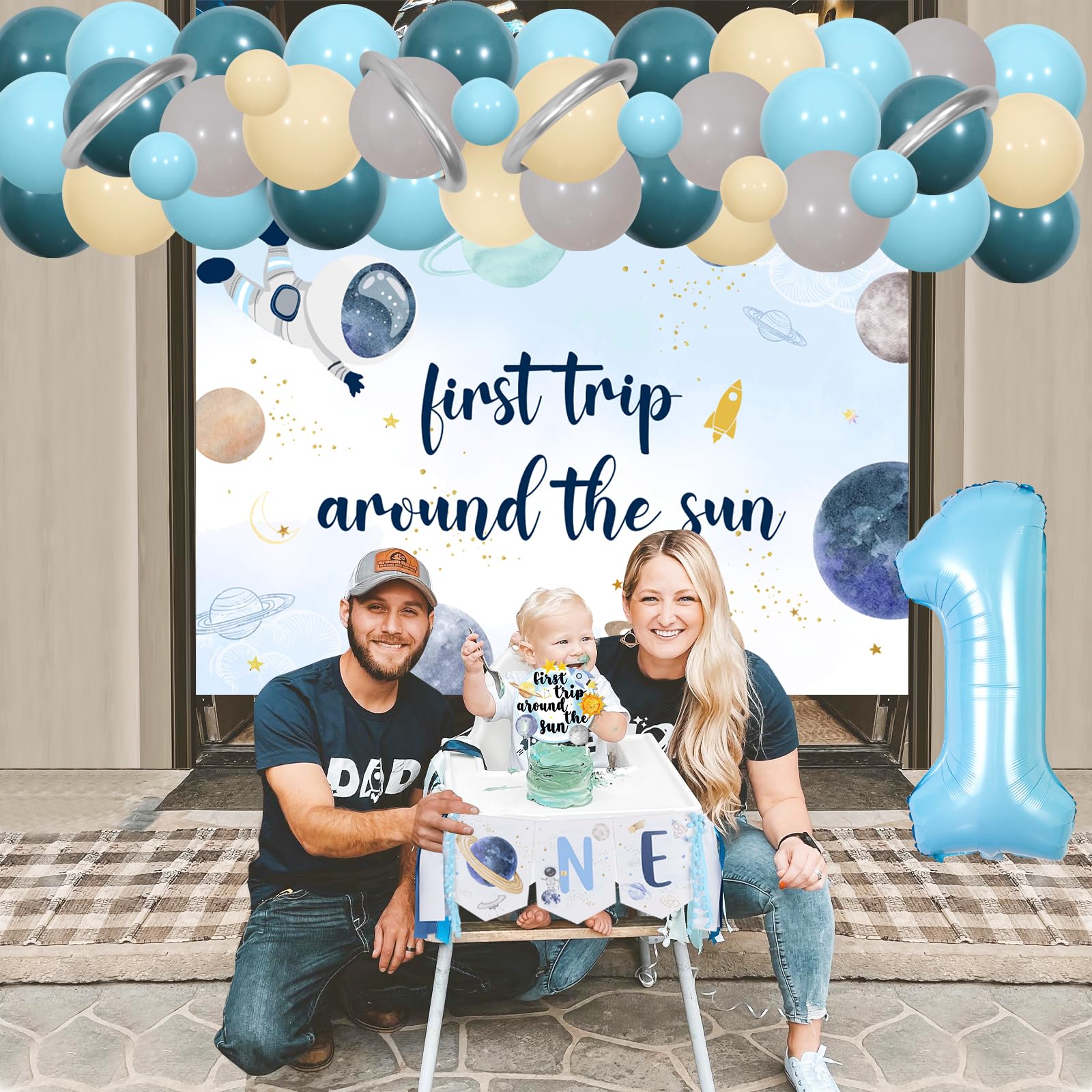 Hombae First Trip Around The Sun Decorations Boy, Outer Space 1st Party