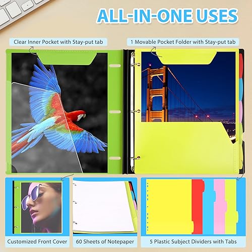 Miniatura 5 de WOT I Paquete de 1 Cuaderno con Carpeta de 3 Anillas Telescópica - Cubierta Personalizable, 5 Divisores y Carpeta de Bolsillo en un Organizador