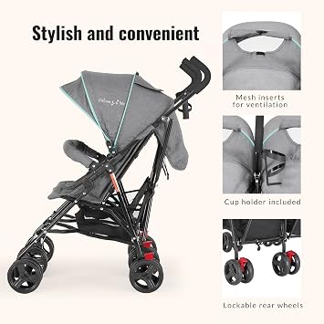 Dream On Me Volgo Twin Baby Stroller, Lightweight Side-by-Side Double Umbrella Stroller with Adjustable Canopy, 5-Point Harness, Storage Basket & Travel-Friendly Fold Mint
