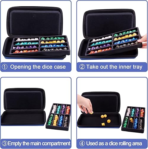 Miniatura 5 de SIQUK Estuche para dados DND, estuche organizador de dados con asa, bandeja ranurada extraíble con capacidad para 8 juegos de dados DND para