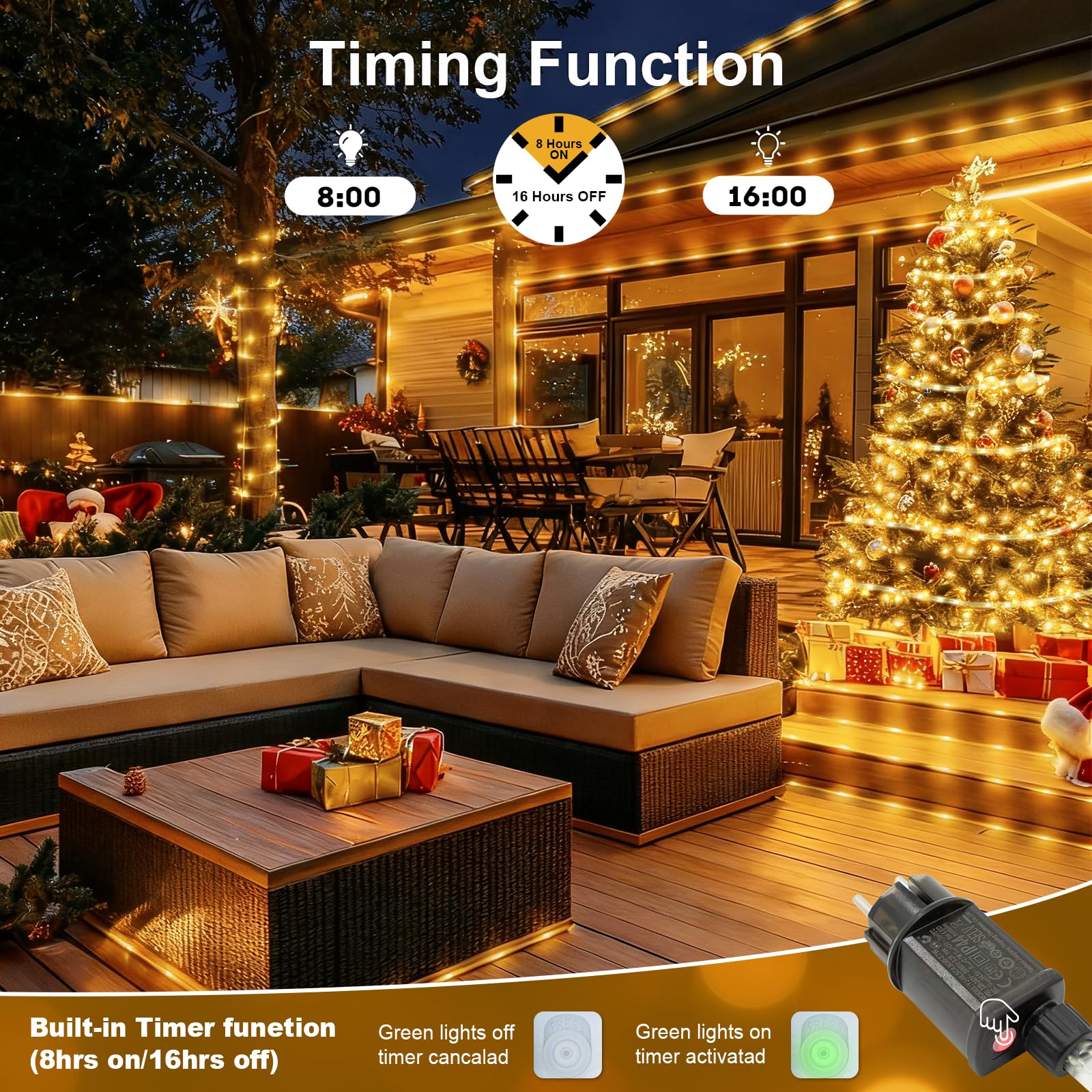10M 200 LEDs Lichterschlauch mit Fernbedienung, Ø7.5mm Dicker Lichterkette Aussen IP65 Wasserdicht 8 Modi Dimmbar & Timer, Led Leuchtschlauch Für Innen & Außen Weihnachten Garten Party Hochzeit Deko