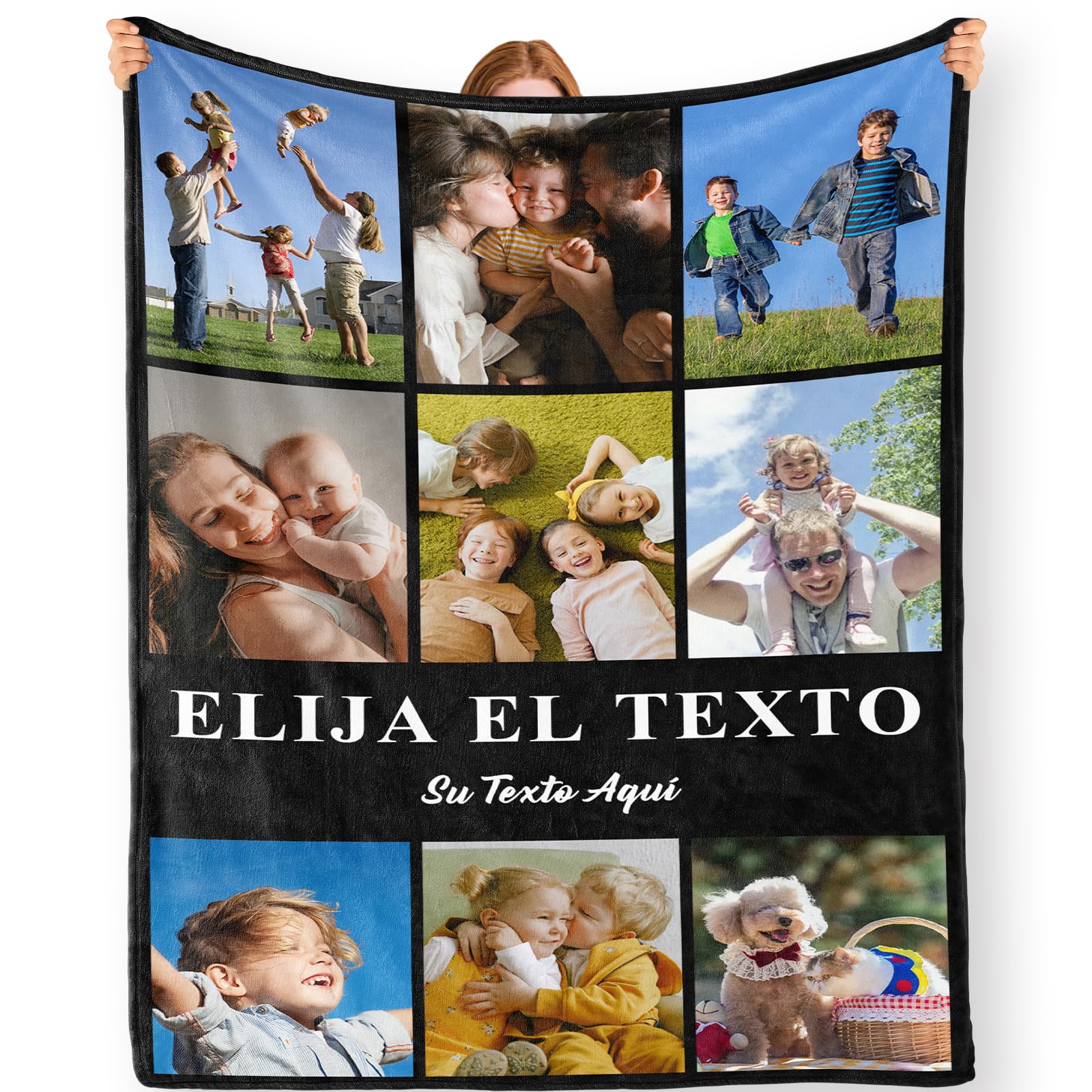 Bemaystar Manta Personalizada con Foto y Texto - Regalos Personalizados para Familia, Pareja y Amigos - Cumpleaños, Aniversarios y Ocasiones Especiales - 9 Fotos