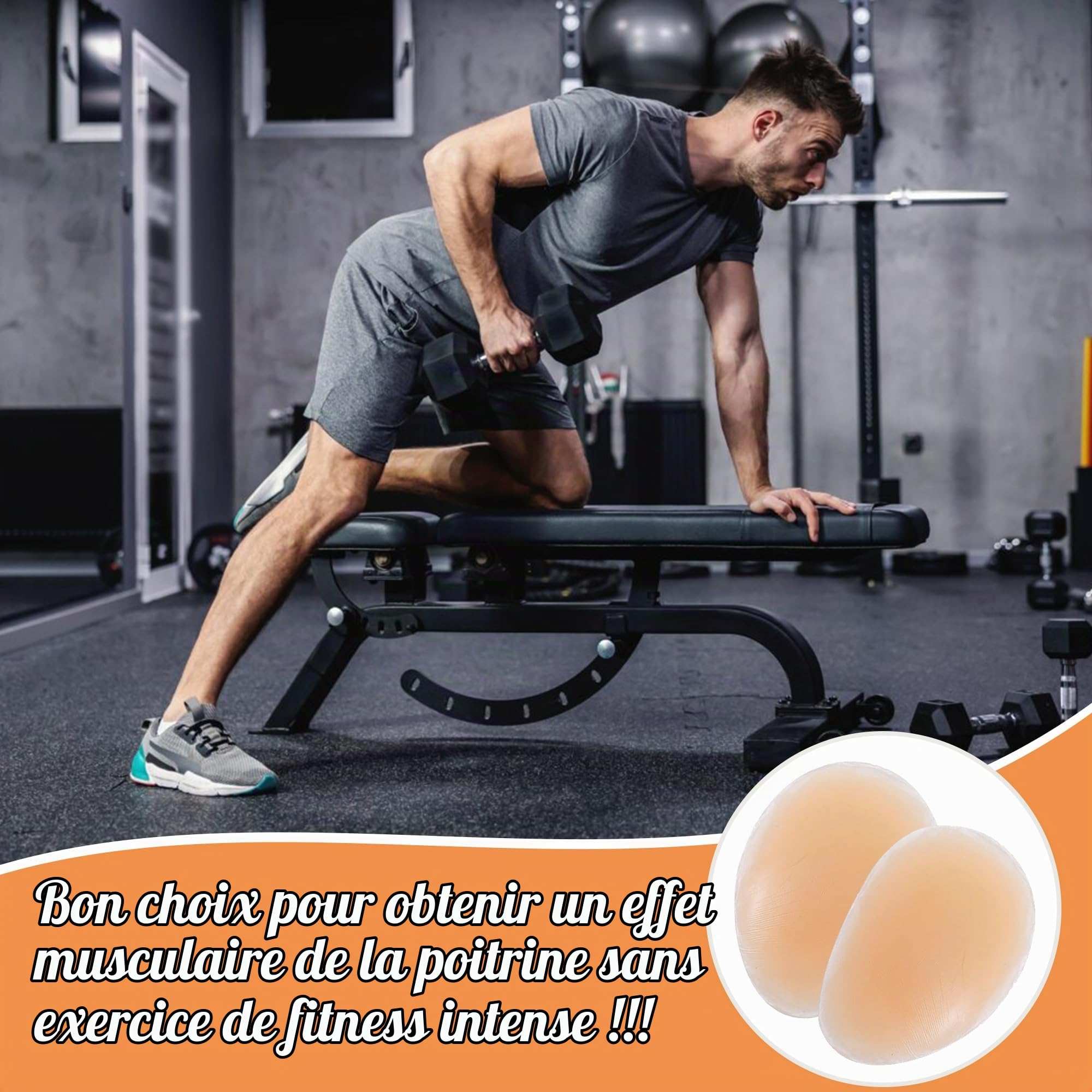 Coussinets de poitrine pour homme - En silicone - Faux autocollants invisibles pour muscles pectoraux - Pour une présentation parfaite des muscles de la poitrine