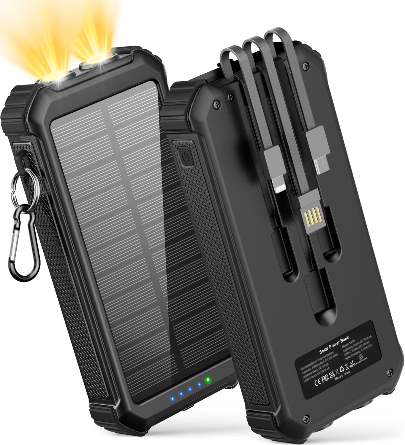 LATIMERIA 45800mAh Photo voltaic Charger Energy Financial institution, Transportable Telephone Charger with 5V3.1A QC 3.0 Quick Charging, Photo voltaic Panel USB C in/Output for Cellphone, Exterior Battery Pack with Twin Flashlights for Mountain climbing