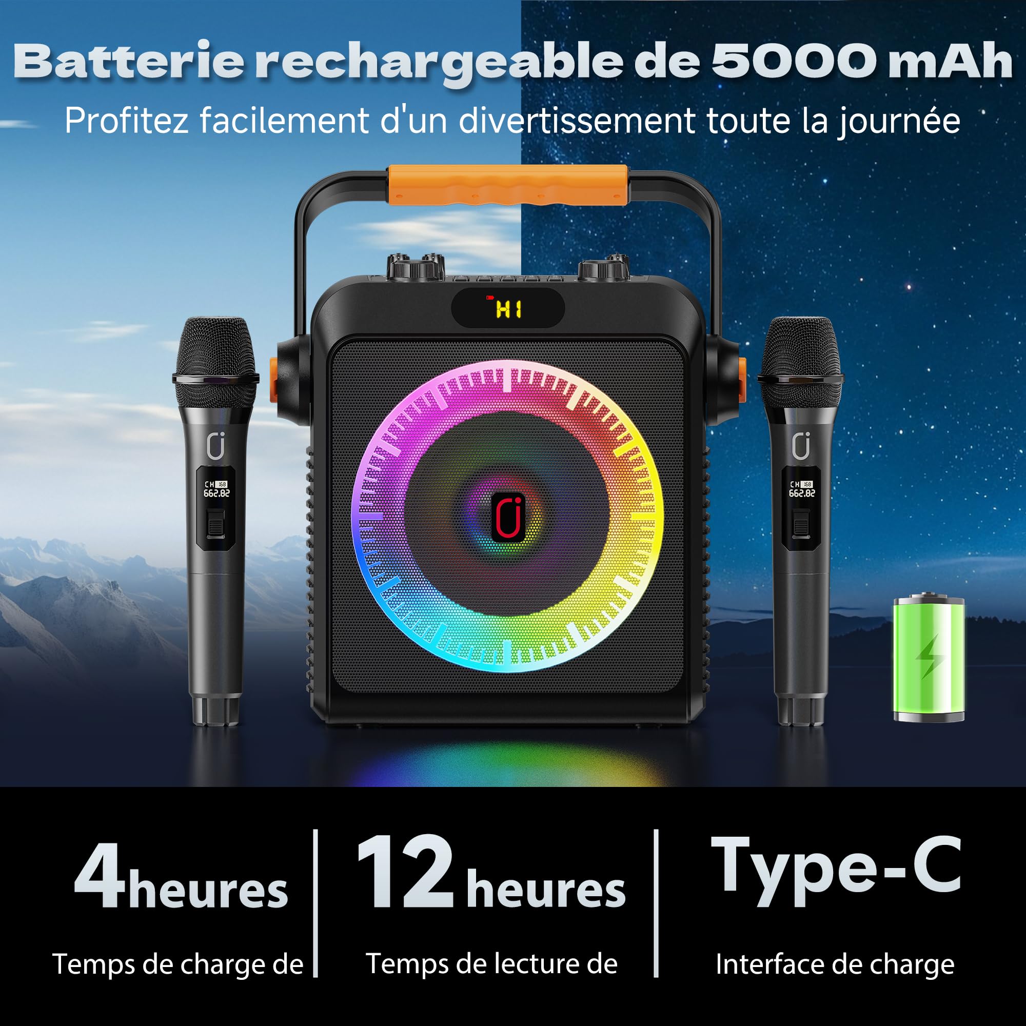 JYX Machine de Karaoké avec 2 Microphones sans Fil pour Adultes Enfants, TWS stéréo, 80 W Puissance Karaoke Professionnel avec 4 Mode Egaliseur Intégré, Karaoke Complete Supportant REC/AUX/USB/TF
