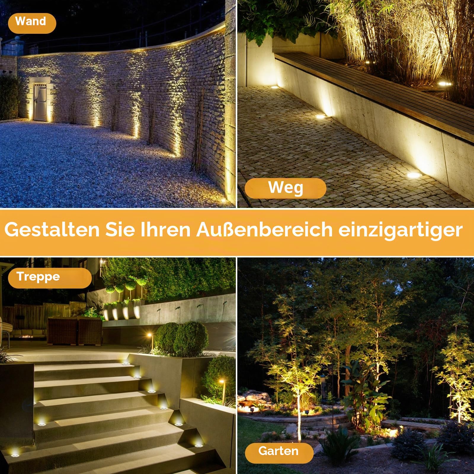 Dailyart Bodenstrahler Außen 4er Set 3W led Bodeneinbaustrahler Aussen, IP67 Wasserdicht Runde Bodenleuchten Außen, 3000K Bodenbeleuchtung Aussen für Gärten, Häuser, Gebäude - 230V AC, CRI 85