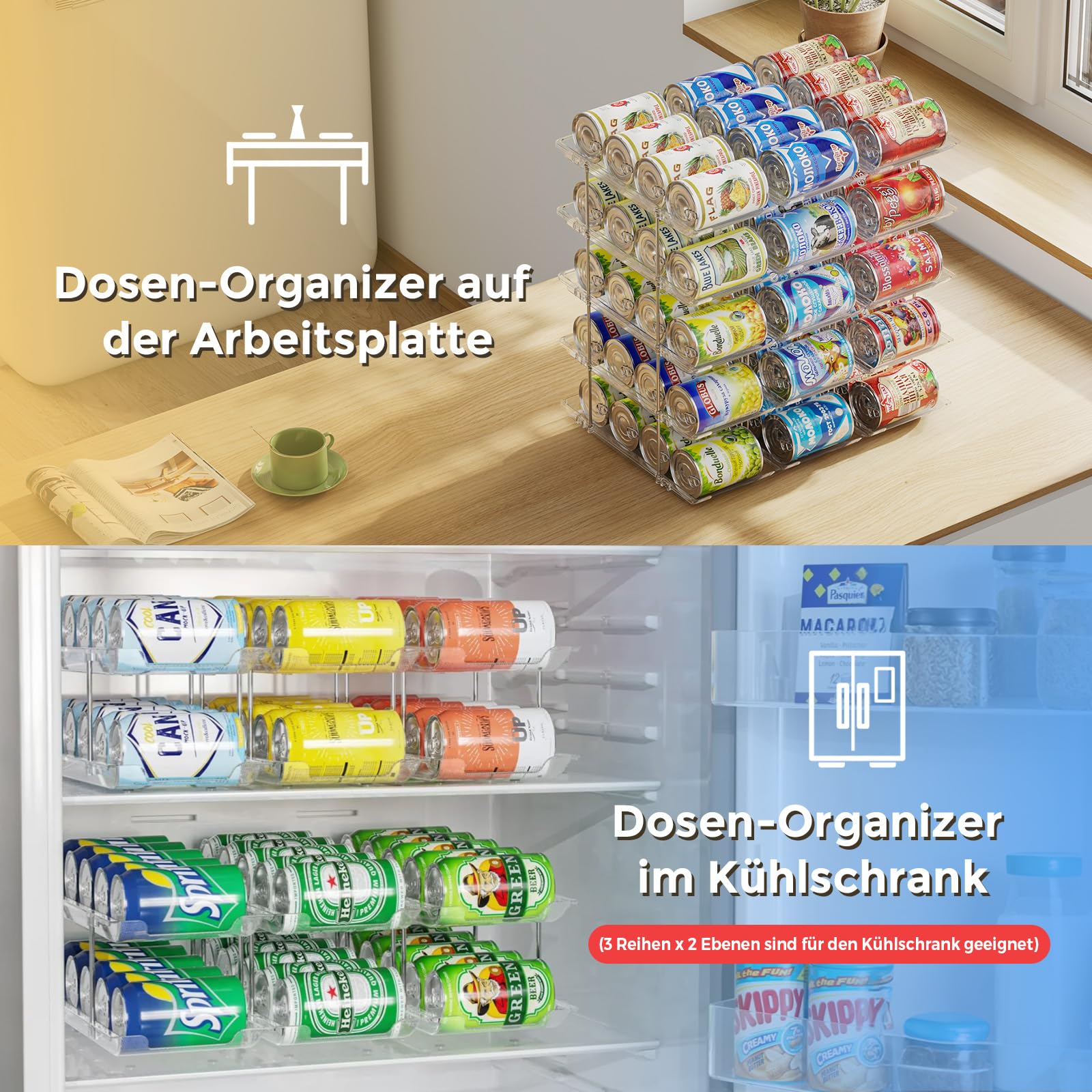 Dosen-Organizer für die Speisekammer stapelbar 5 Etagen Dosenaufbewahrung Getränkedosen-Organizer für den Kühlschrank fasst 60 Dosen automatischer Dosenabroller für die Küche, transparent