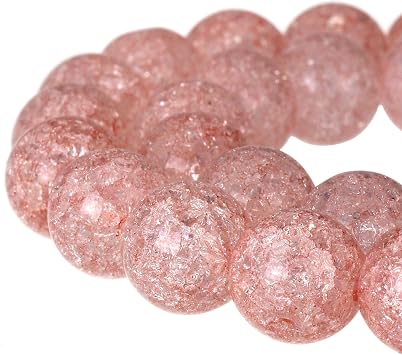 RUBYCA Round Crackle Druk Czech Crystal Pressed Glass Beads for Jewelry Making 6mm Strand Pink