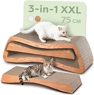 Knupis Scratching Furniture Cat 3-Piece XXL 75 cm – Durable Cardboard for Claw Care – Up to 2 Years Scratching – Space Saving – Protects Sofas and Furniture (Mountain- Brown)