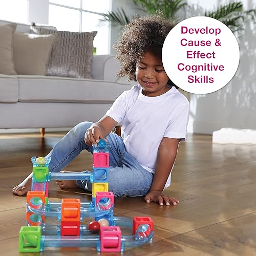 Miniatura 6 de Edushape Juguete magnético para bebés STEM Rolling Paths Marble Run - Torre apilable magnética con 4 bolas para el desarrollo cognitivo infantil,