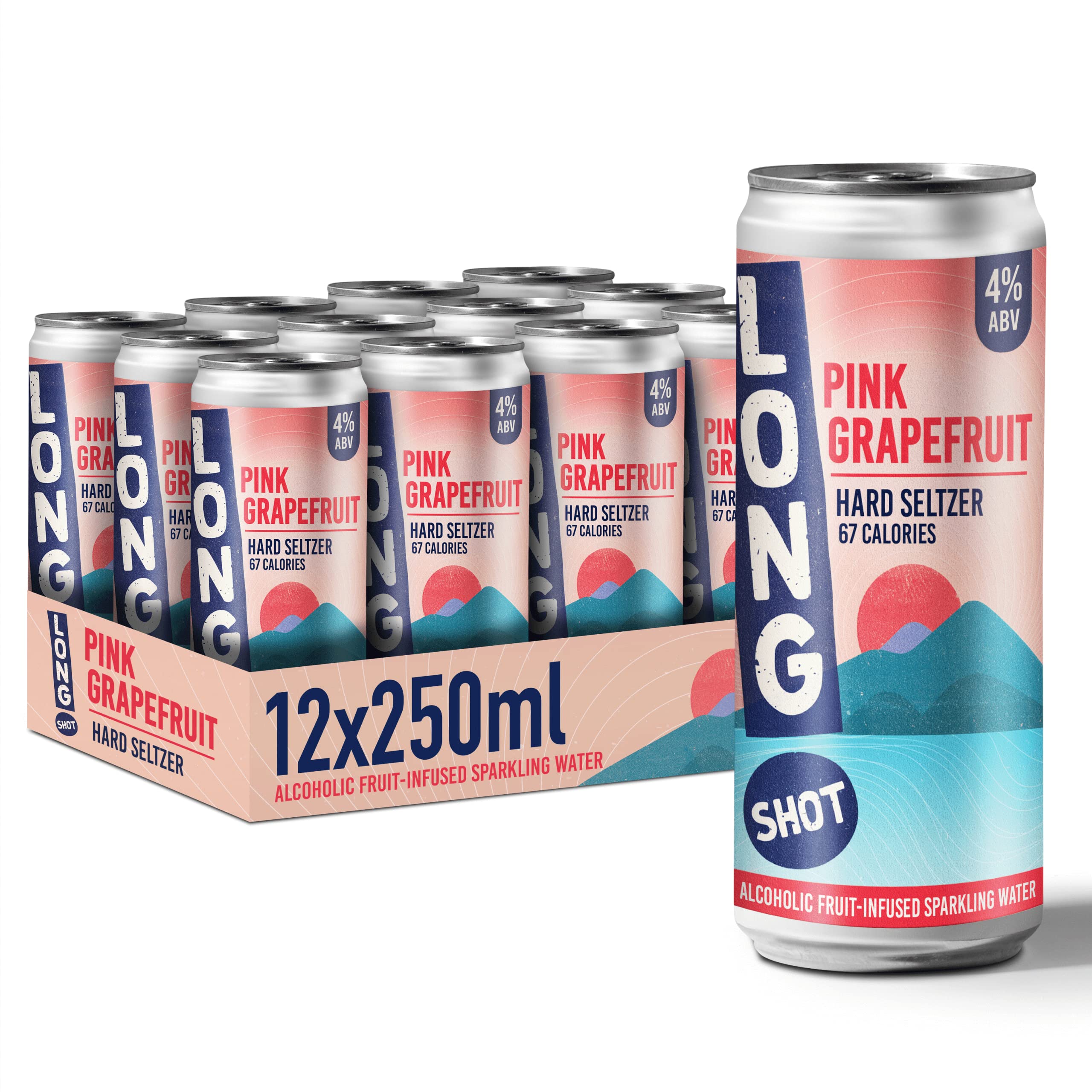 Long Shot Hard Seltzer Grapefruit - 4% Alcoholic Sparkling Water (12 x 250ml) Gluten Free, Under 70 Cal…