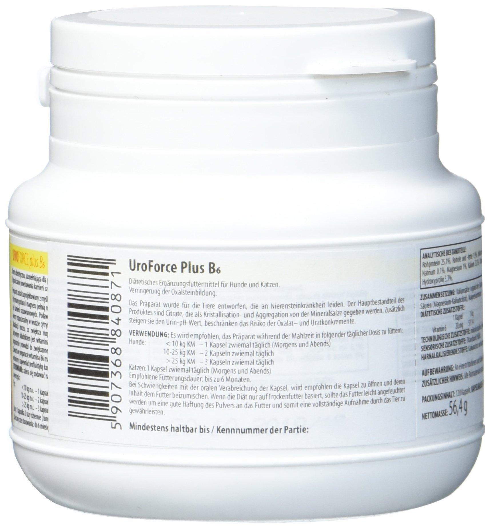 UroForce Plus | Reduziert Risiko von Oxalaten und Uraten | Gegen sauren Urin | Für Hunde & Katzen | 120 Kapseln