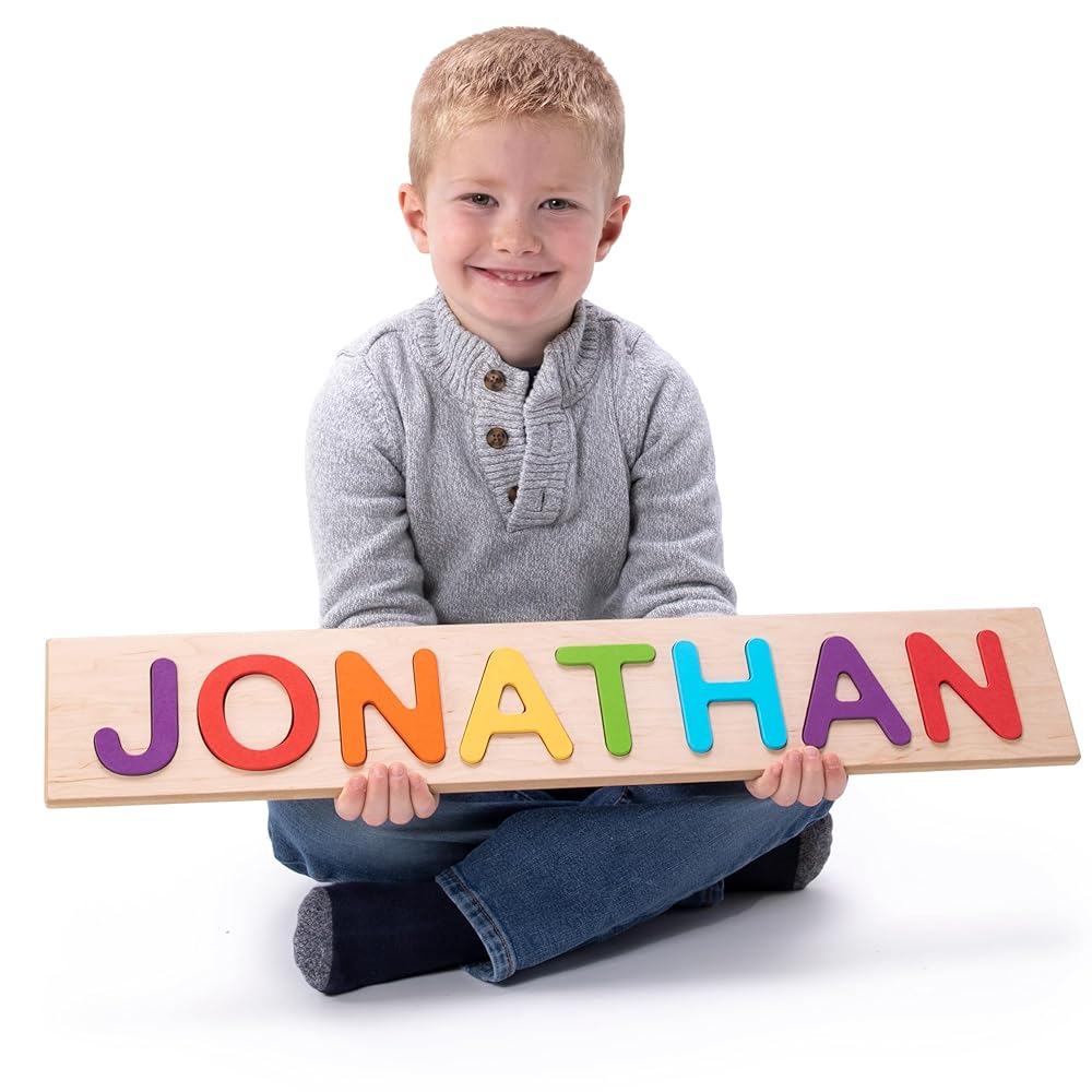 Fat Brain Toys Wooden Personalized Name Puzzles for Toddlers 1-3+, Custom Puzzles, Flat Rate up to 9 Letters