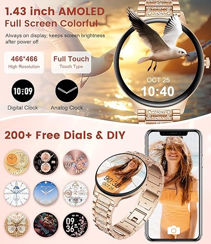 Miniatura 3 de LIGE Reloj inteligente para mujer (2 bandas), 1.43 pulgadas HD AMOLED Slim Smartwatch para Android iOS, rastreador de fitness con más de 120 modos