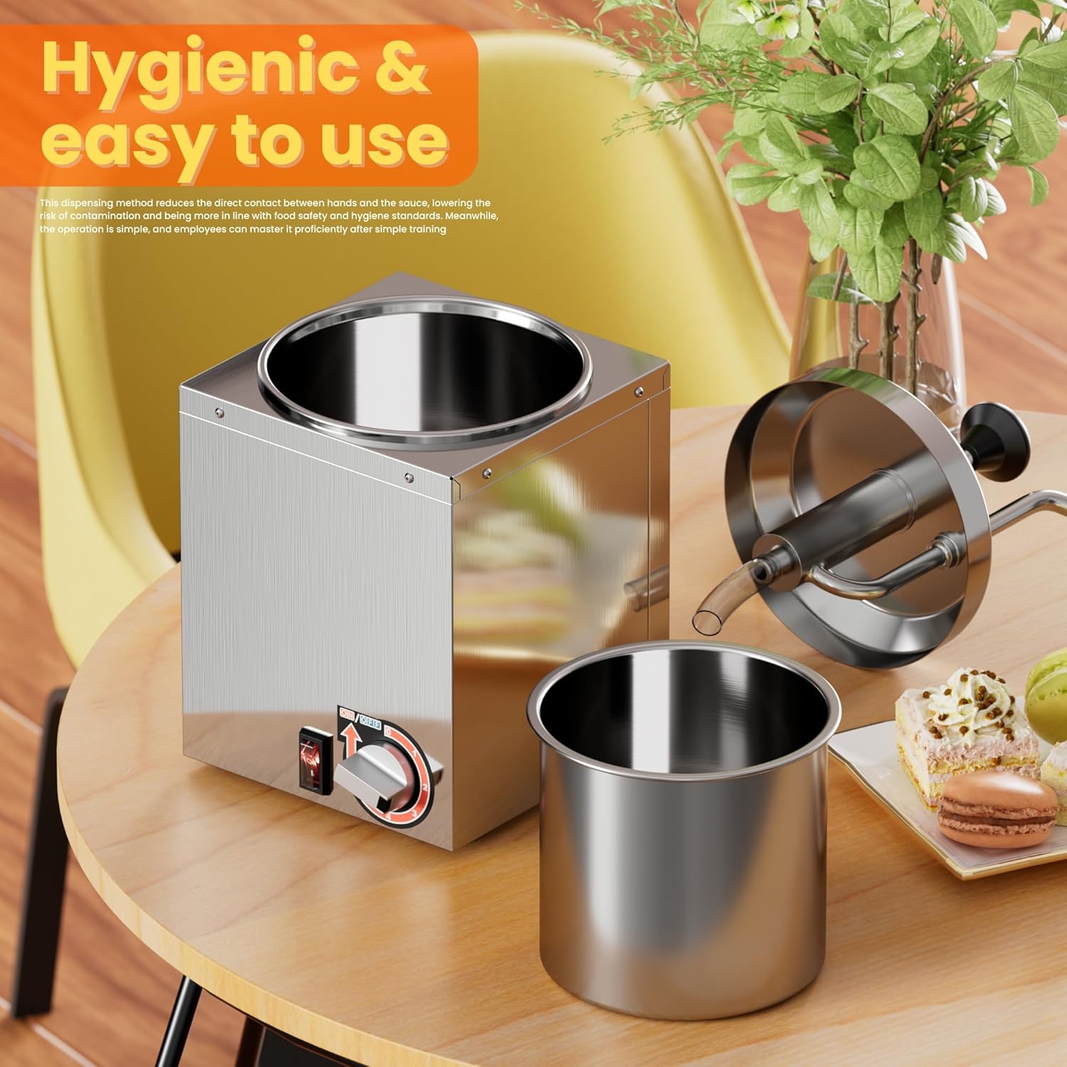 2.8 Qt Commercial Nacho Cheese Dispenser & Hot Fudge Warmer with Pump, 86-185°F High Temperature Stainless Steel Syrup Sauce Pump Dispenser Machine for Restaurants Cafes Concession Stands