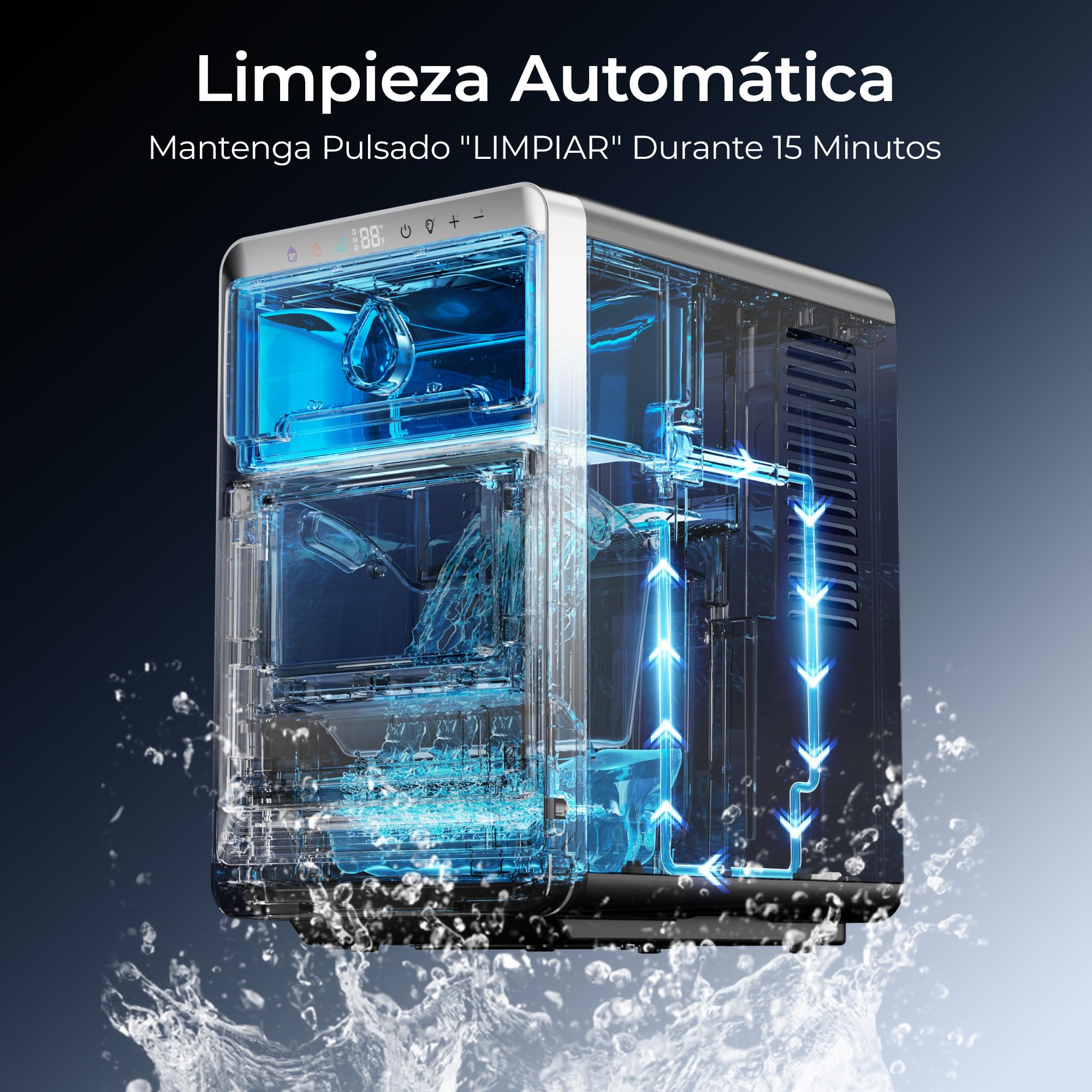 EUHOMY Maquina de Hielo, Máquina de Hielo de Hielo Media Luna, Listo en 12 Min, 1600 Cubos Al Día, Maquina Hielo de Limpieza Automática, Maquina Hacer Hielo Para Cocina, Fiesta y Bebida Diaria, Negra