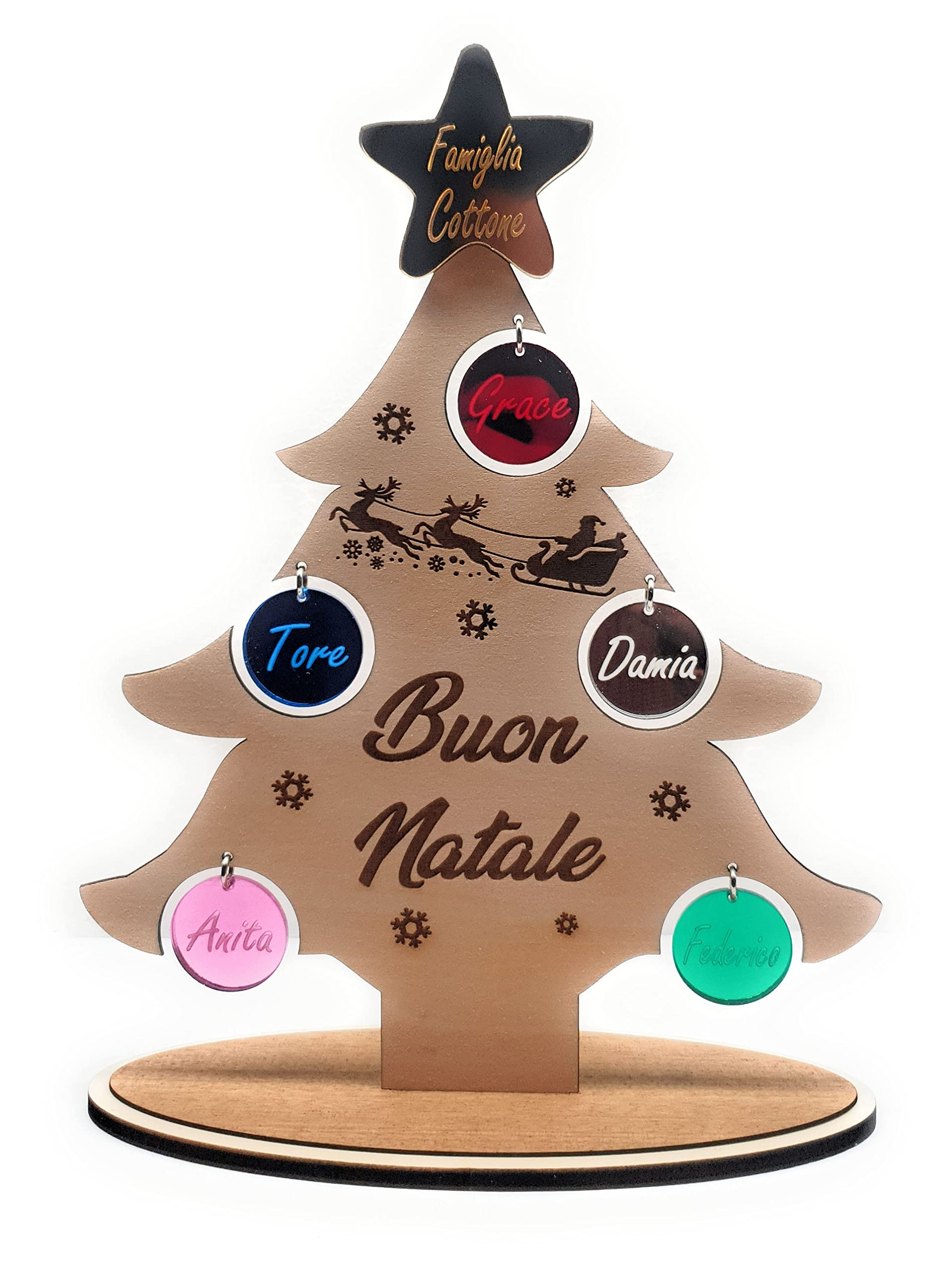 Albero di Natale in legno personalizzato Famiglia - con i nomi dei componenti della famiglia
