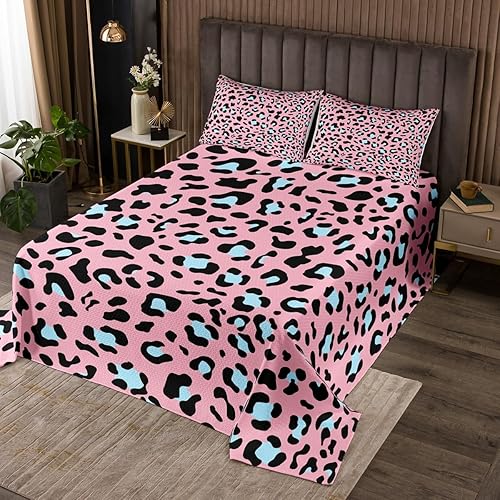 Miniatura 5 de Erosebridal Juego de ropa de cama con estampado de guepardo, color oro rosa, juego de colcha de lujo con lentejuelas rosas, juego de edredón de