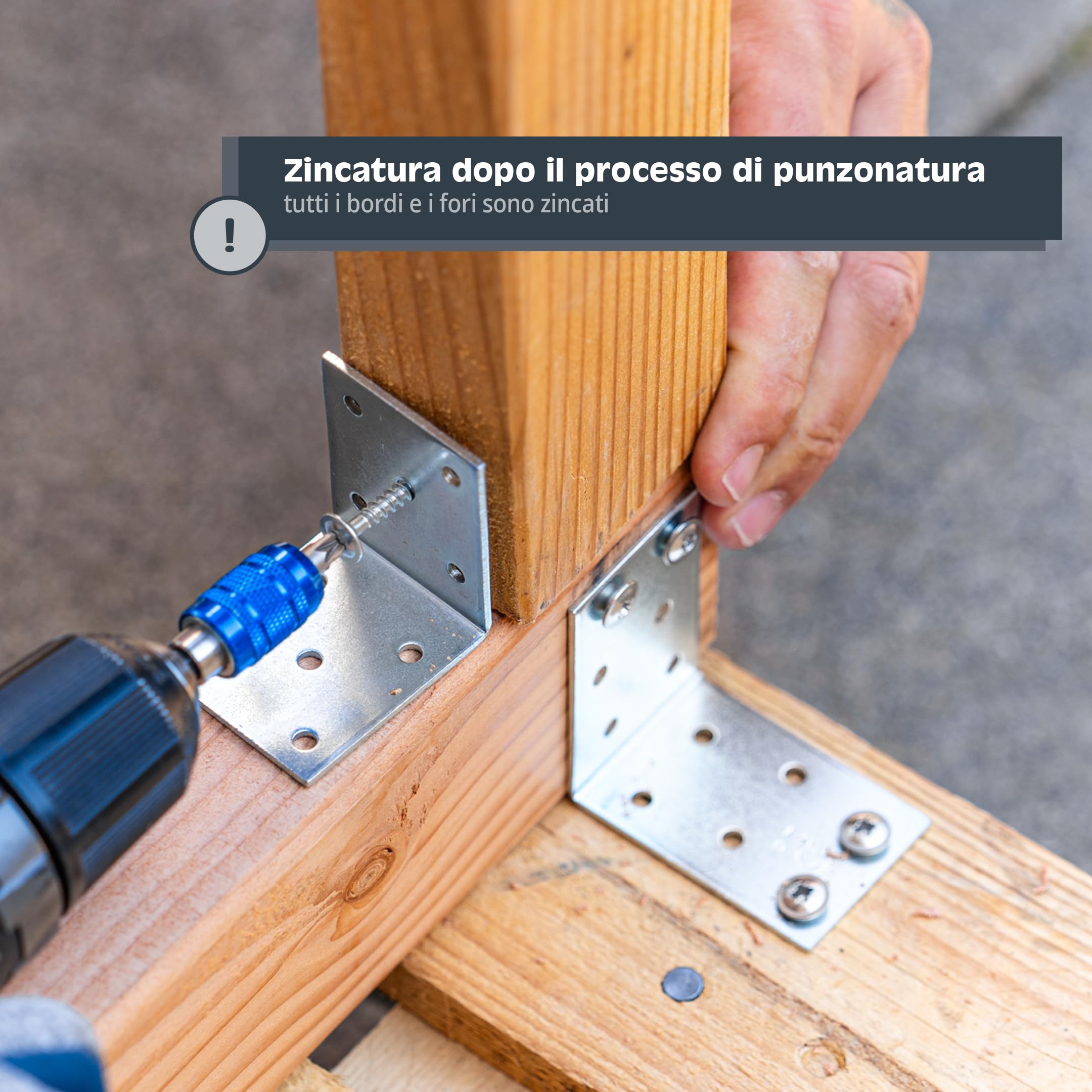 HELPMATE Connettore angolare zincato 60x60x40 mm piastra forata protezione corrosione