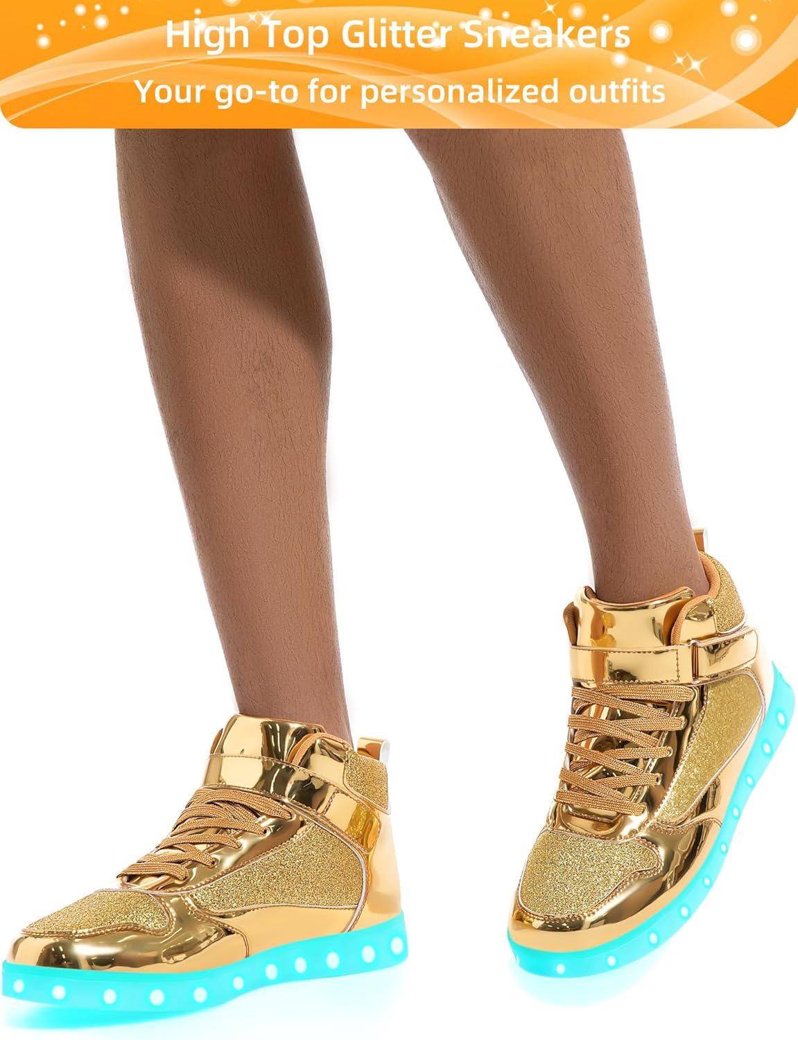 APTESOL Women's Men's Mirror Metallic Finish High Top Sneakers with Glitter Accents & Adjustable Strap, Unisex Sparkly Fashion Walking Shoes for Casual & Party Wear - Image 5