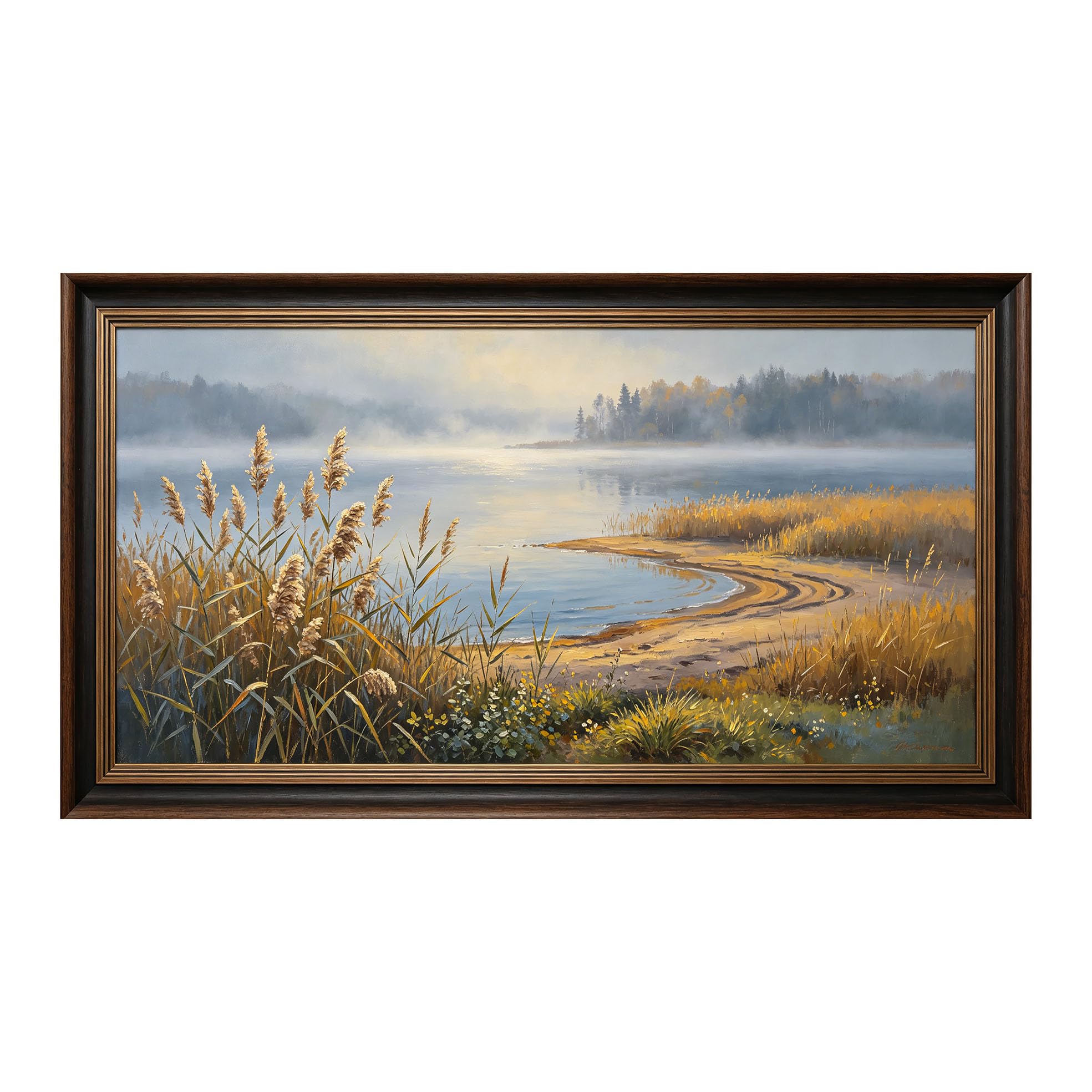 Yzpallescene 3D Framed Wall Art 50cm×100cm Misty Lake Seascape Impressionist Oil Painting Large Size SelfAdhesive Removable Wall Decor Prints Artwork for Living Room Bedroom Office