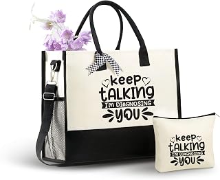 InnoBeta Psychologist Gifts for Women Canvas Tote Bag, Psychologist Gifts Tote with Top Zipper Closure and Shoulder Strap for Birthday, Mother's Day, Christmas