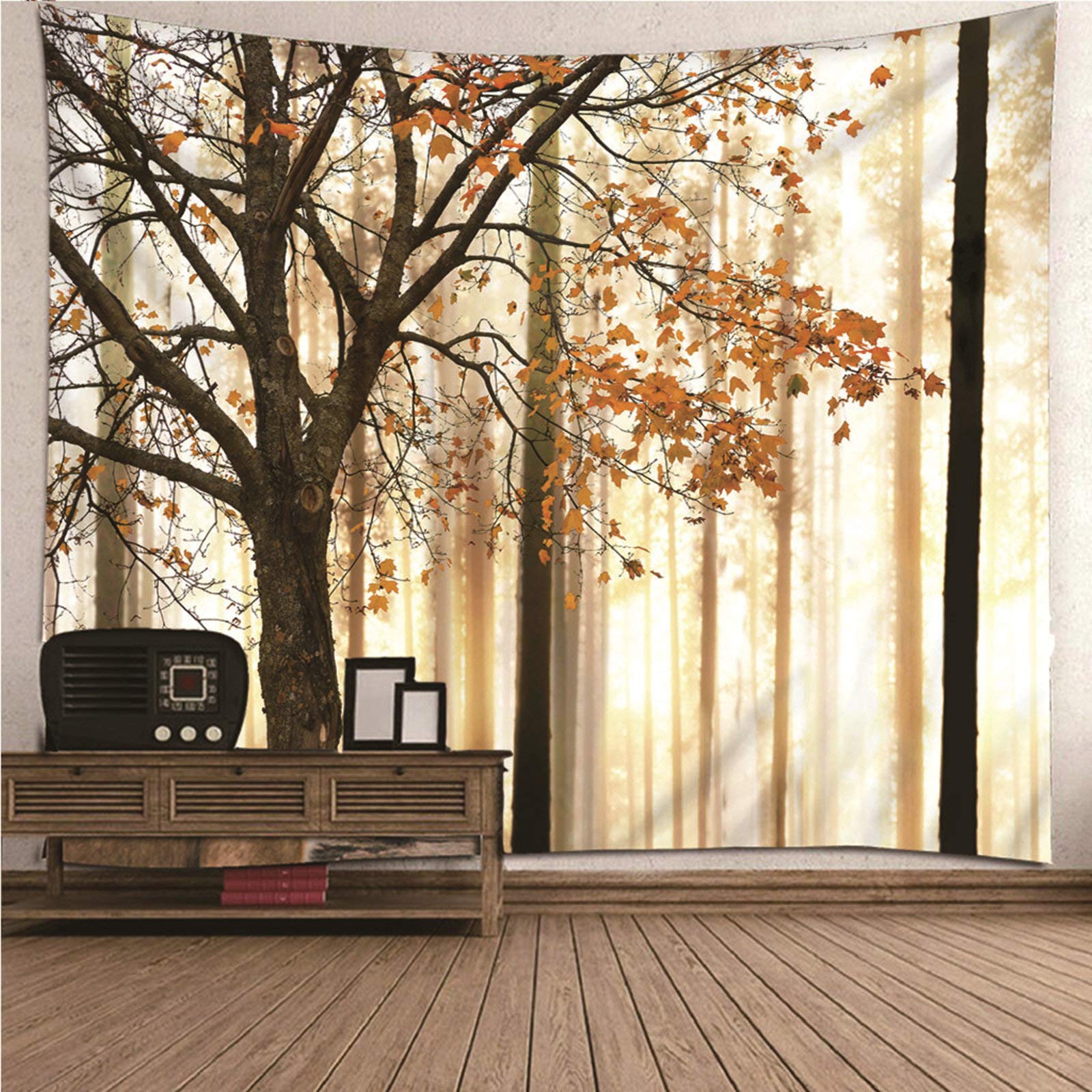 Kihomedy Las klonowy słońce przyszłość żółty gobelin hippie dekoracja domu 350 x 256 cm