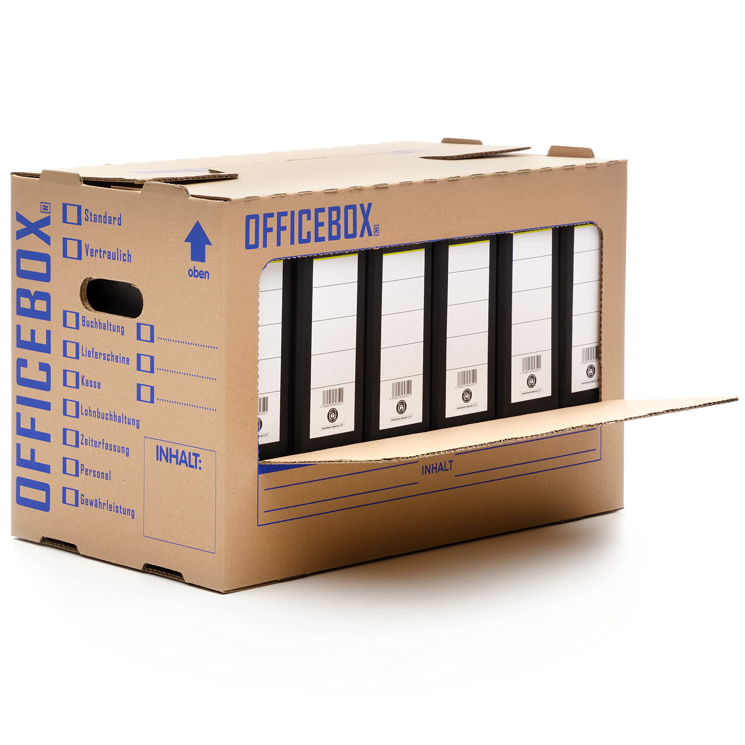 KK Verpackungen Ordnerkarton Archivbox für 6 Ordner | 10 Stück, Doppelwellig bis 40 kg | Stapelbar mit Sichtfenster & Beschriftungsfeldern | Ohne Klebeband faltbar | Archivkarton Braun