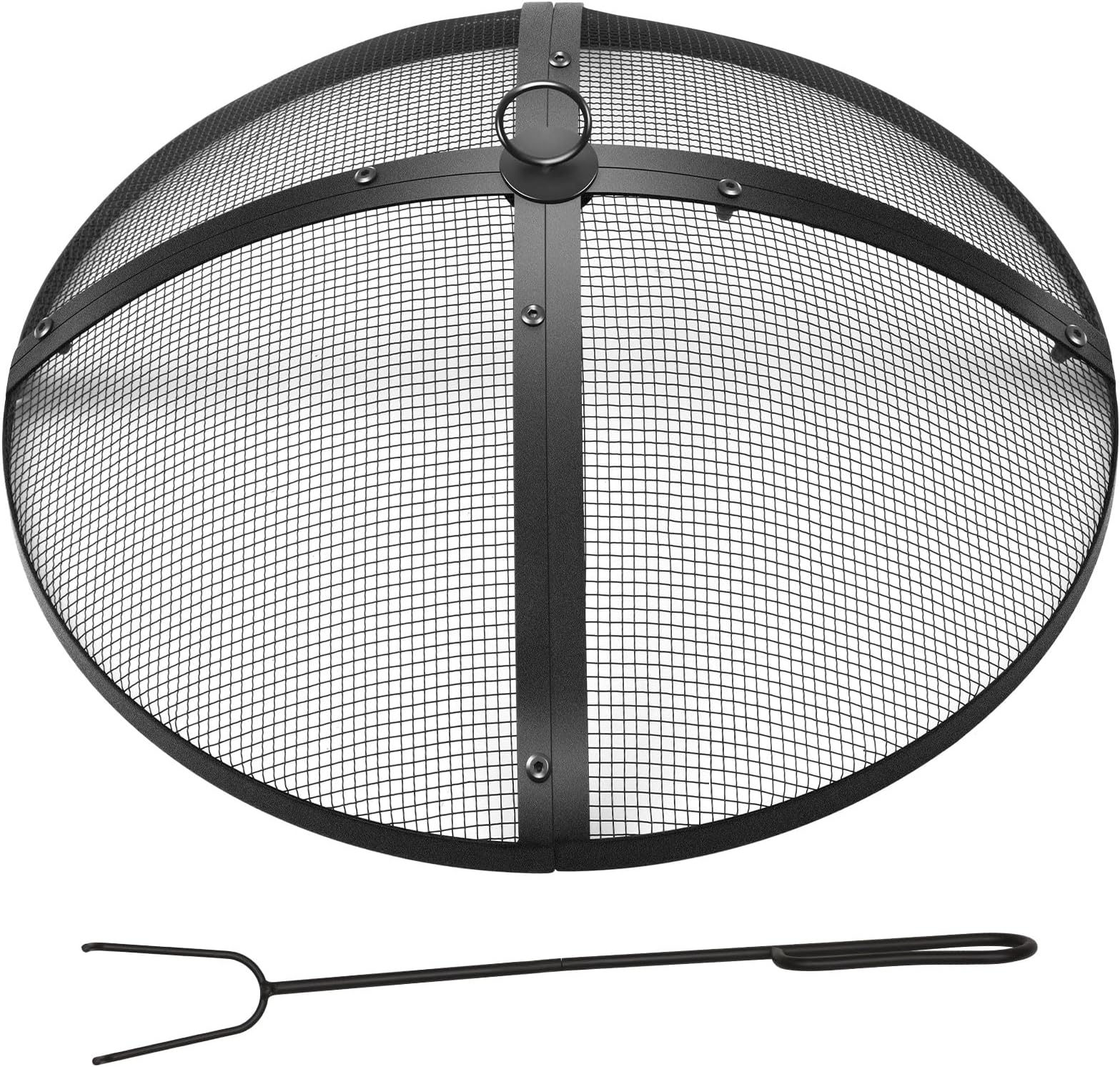 Suzile 22 Inch Heavy Duty Fire Pit Spark Screen Round Mesh Fire Pit Cover Fire Pit Lid Fire Pit Mesh Screen with Handle and Lifter Tool for Outdoor Firepit Stove Fireplace (Black)