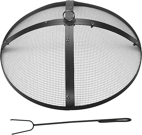 Suzile 22 Inch Heavy Duty Fire Pit Spark Screen Round Mesh Fire Pit Cover Fire Pit Lid Fire Pit Mesh Screen with Handle and Lifter Tool for Outdoor Firepit Stove Fireplace (Black)