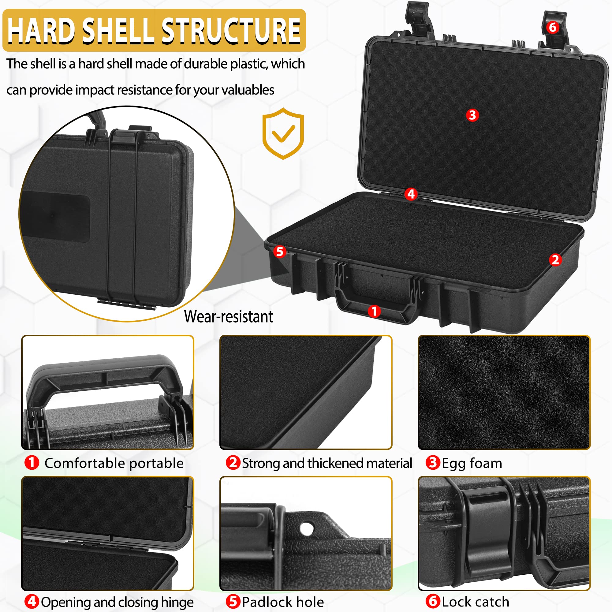 TORIBIO Funda rígida para micrófono, Drones, cámara, Equipos, Estuche de Almacenamiento portátil, Caja Dura de Espuma precortada, Caja de Seguridad anticaídas para Viajes de Mano, 17 x 10 x 3.7