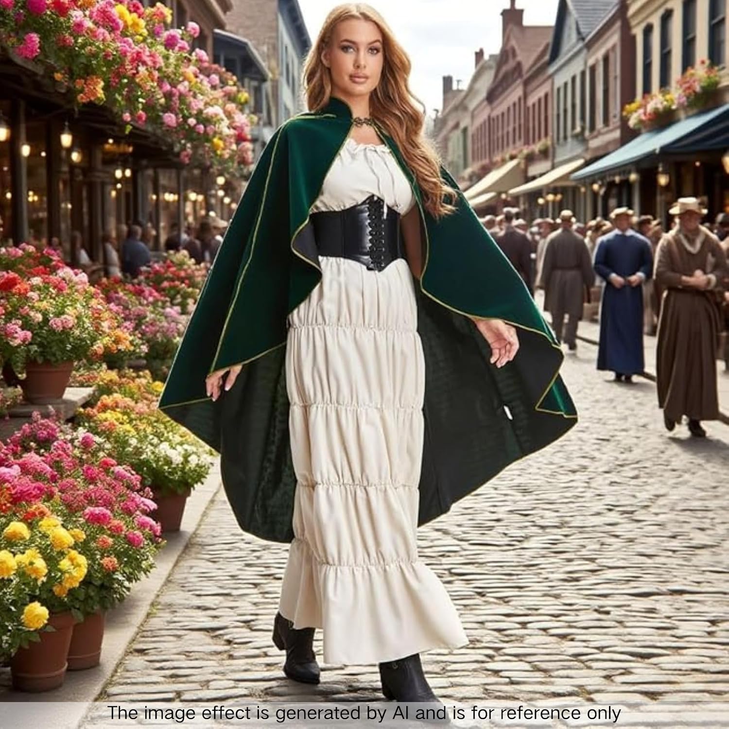 Women Medieval Cloak Adult Renaissance Victorian Deluxe Stand Collar Velvet Gold Trim Cape Halloween Cosplay