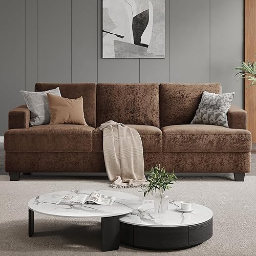89 Inch Sofa with Extra Deep Seats Oversize,3 Seater Sofa for Living Room, Modern Couch and Sofa, Comfy Armrests and Seats and Backrests, Easy Installation,Chenille Fabric Brown