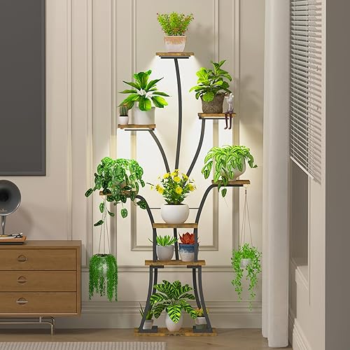 Miniatura 7 de Soporte para plantas de interior de 64 pulgadas de alto con 8 niveles con luces de crecimiento, estante decorativo con forma de árbol grande,