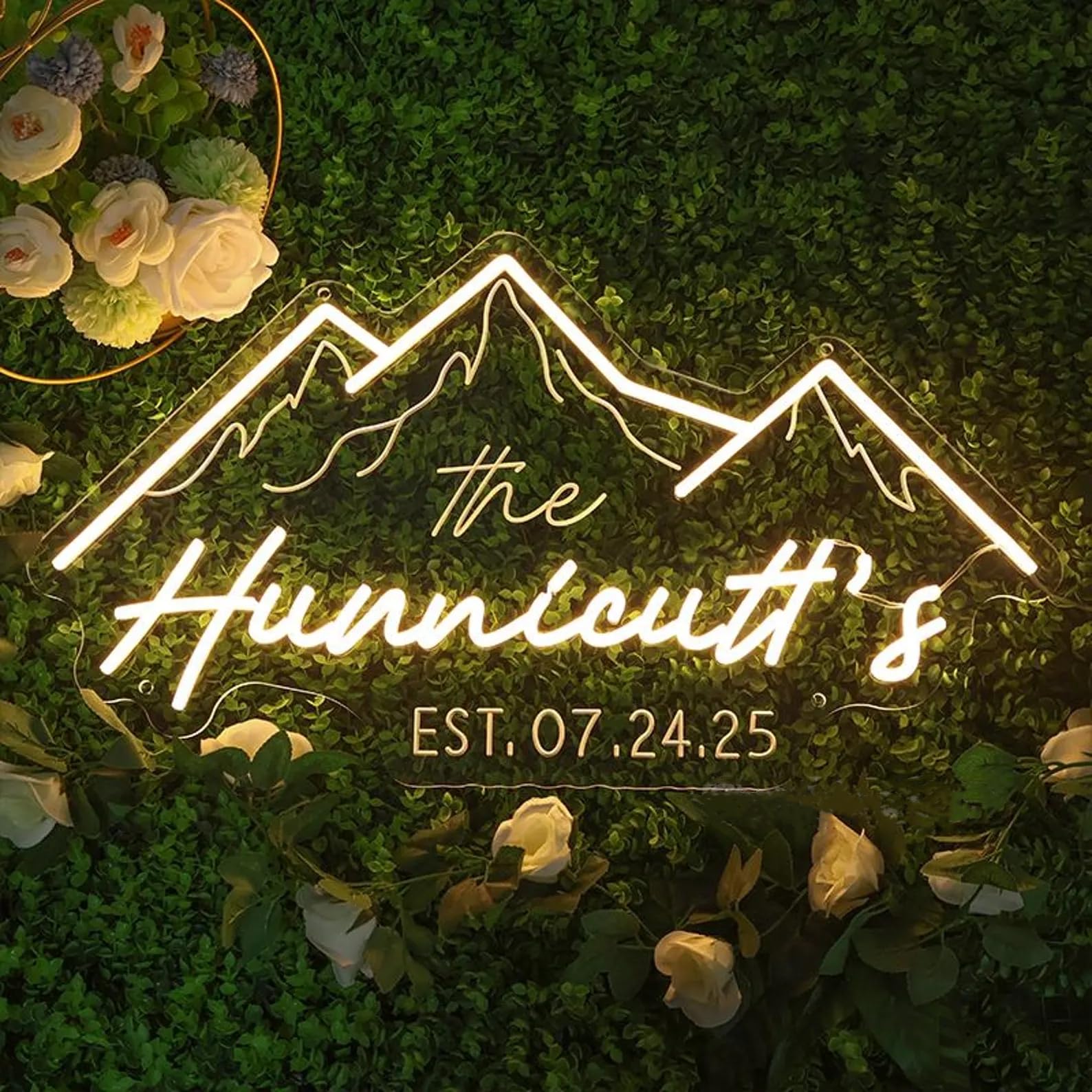 DAKABUKA Custom Mountain Theme Wedding Neon Sign for Wall Decor Couple Names Established Sign Mountain Wedding Signs for Proposal Party Birthday Lover Gift