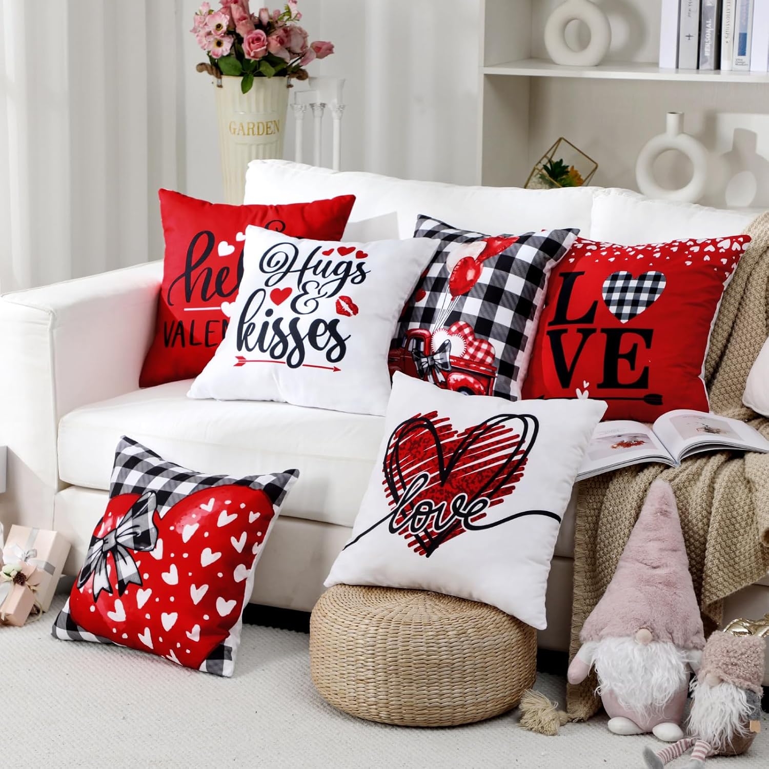 Tudomro 6 Pcs Valentines Day Pillow Covers 18x18 Inch Valentine Pillows Decorative Throw Pillows Covers Heart Themed Pillow for Sofa Home Couch Cushion Covers (Buffalo Plaid) - Image 2