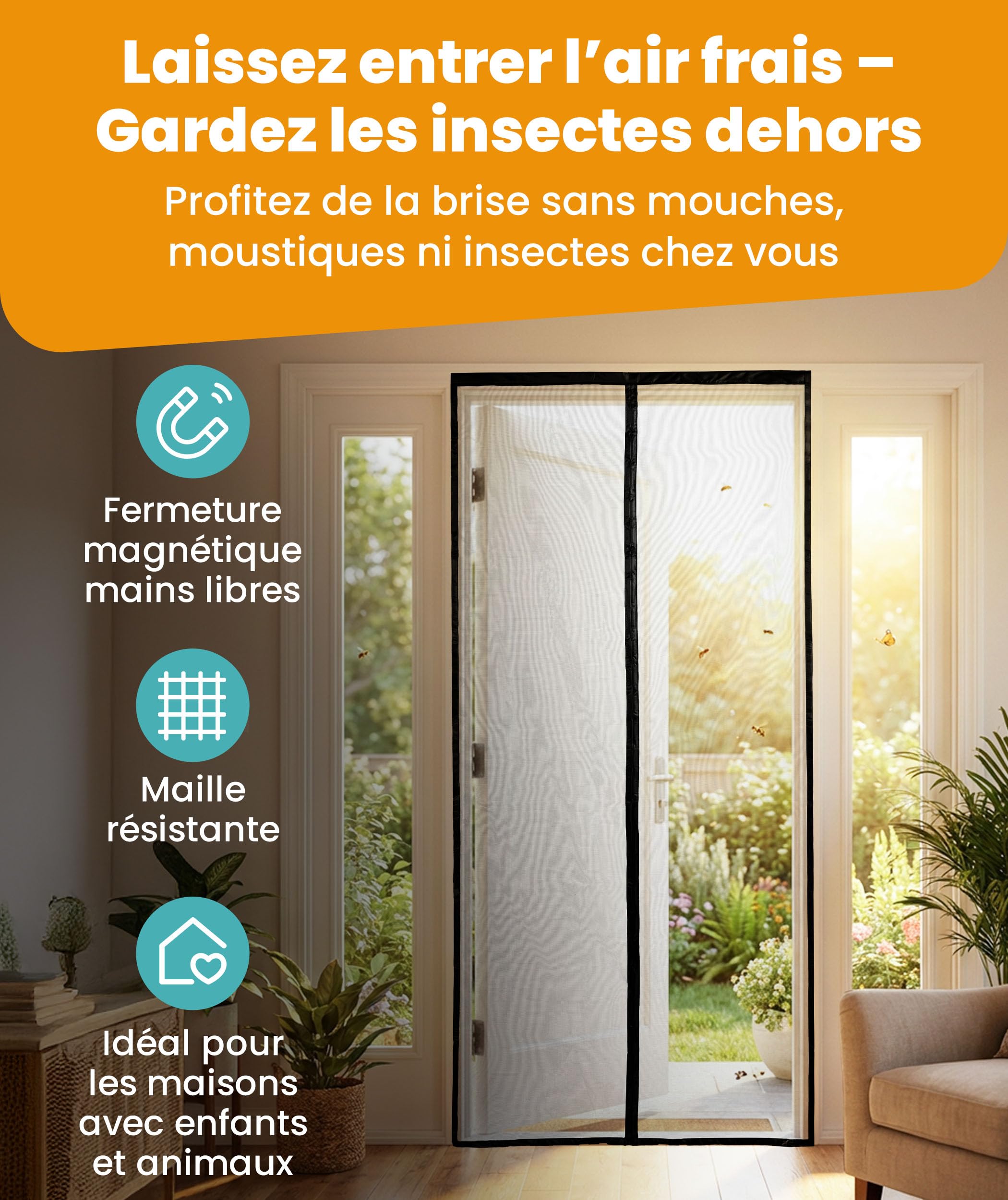 Moustiquaire Fenetre Magnétique 120x220cm Anti-Insectes Mosquito Net