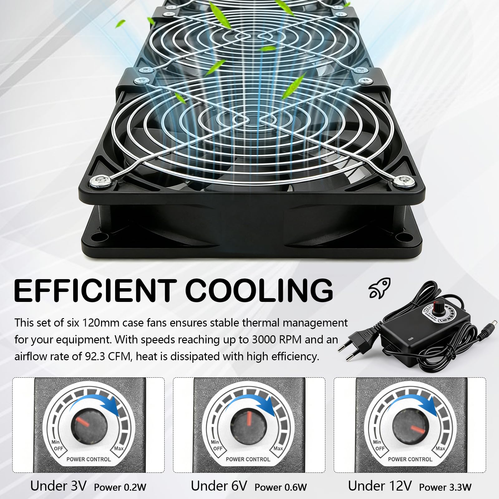 Ventilateur, Ventilateurs de Boîtier 120 mm 230 V avec Prise Secteur et Variateur de Vitesse Ventilo pour PC 3 000 tr/min pour Serveurs Ordinateurs et Refroidissement de Fenêtres (6, Noir)