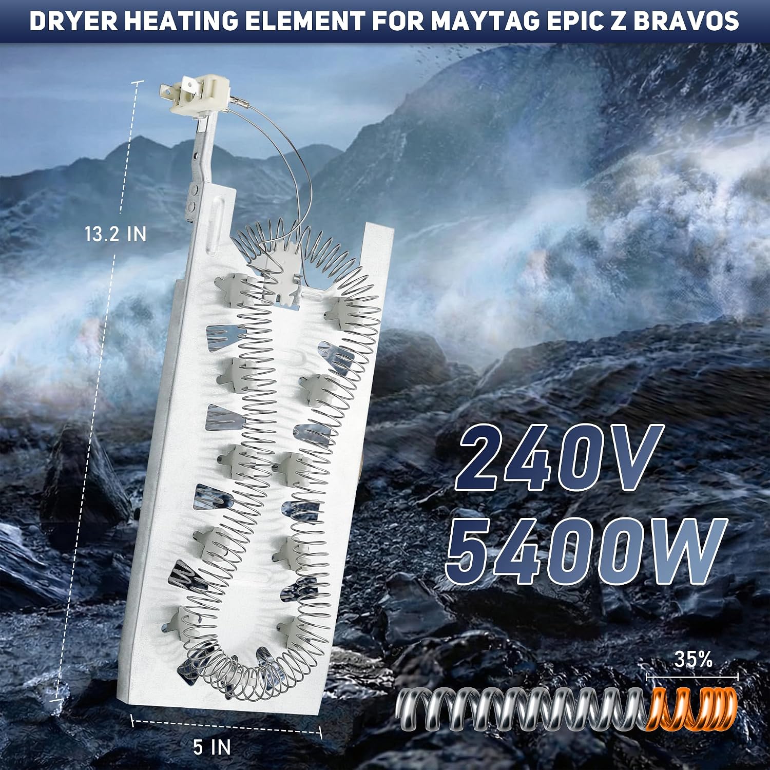 Upgraded MEDX700XW0 MEDB765FW0 MEDB855DC4 Dryer Heating Element for Maytag Epic z Bravos MED9800TQ0 MEDB835DW4 MEDX500XW0 MED9700SQ0 MED3500FW1 MEDX700XL0 MEDX500XL0 MEDC700VW0 MEDZ400TQ2 by TOMOON